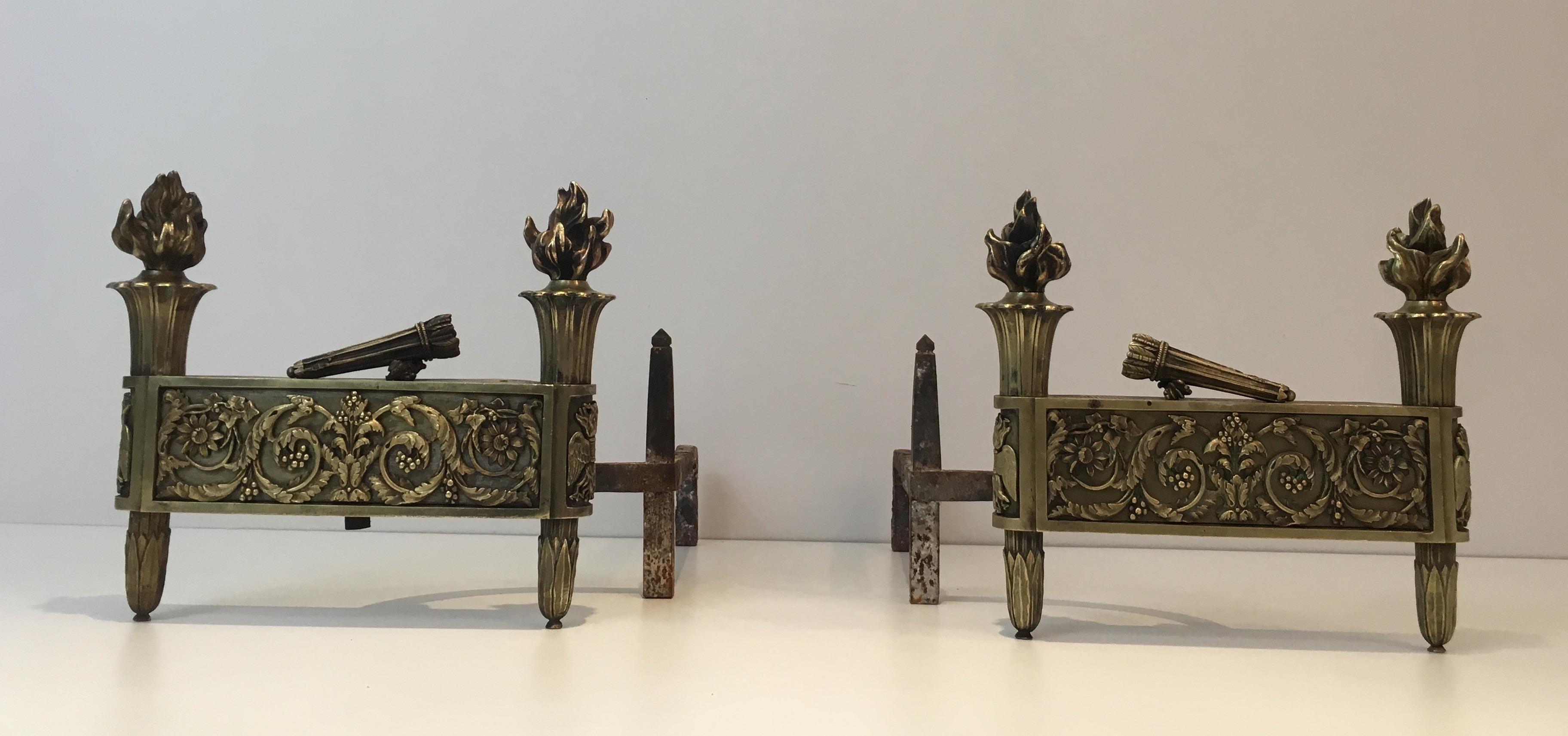 Pair of Empire Period Bronze Andirons, French, circa 1850 In Good Condition For Sale In Marcq-en-Barœul, Hauts-de-France