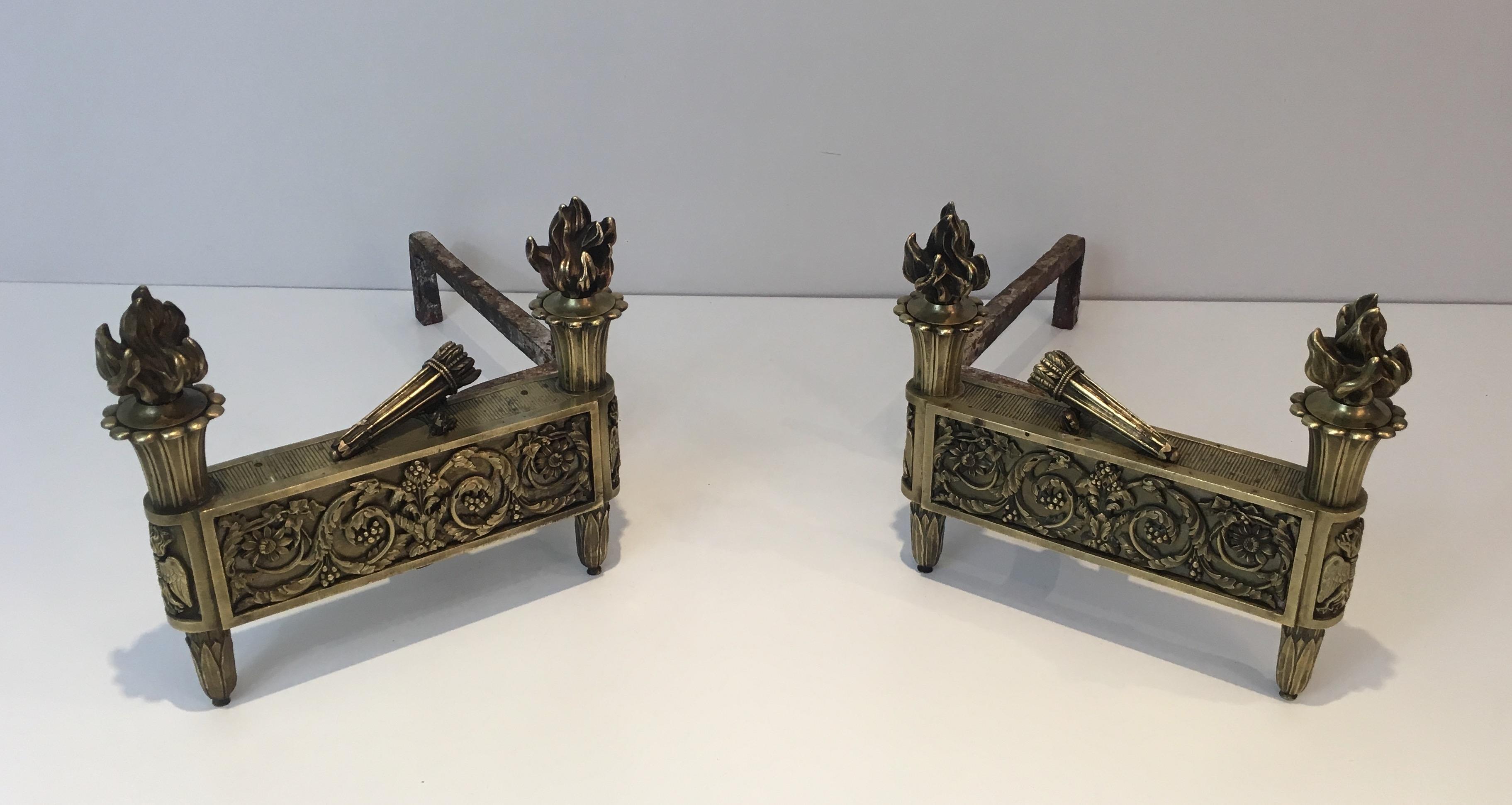 Mid-19th Century Pair of Empire Period Bronze Andirons, French, circa 1850 For Sale