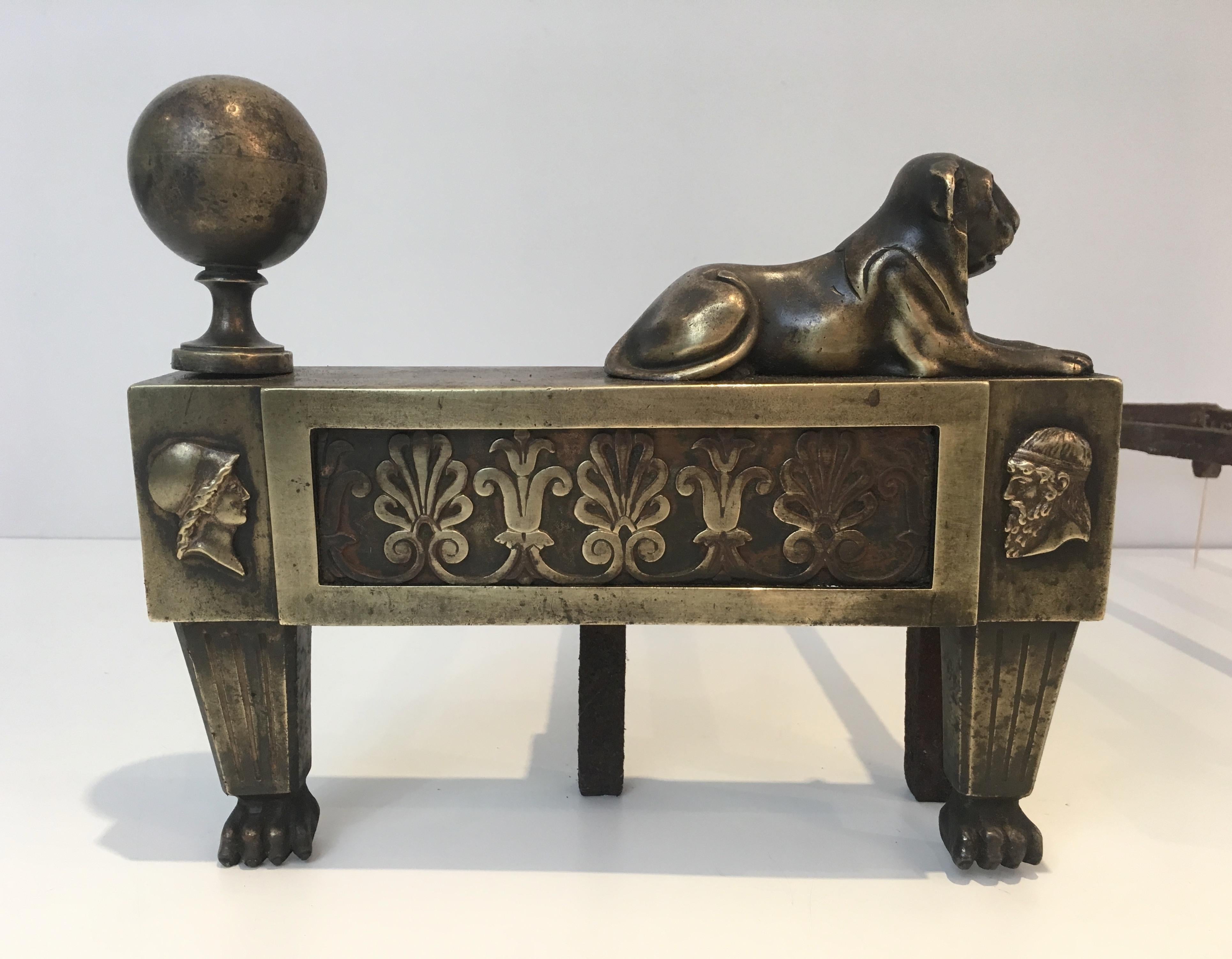 Pair of Empire Period Bronze Andirons with Lions, French, circa 1850 For Sale 6