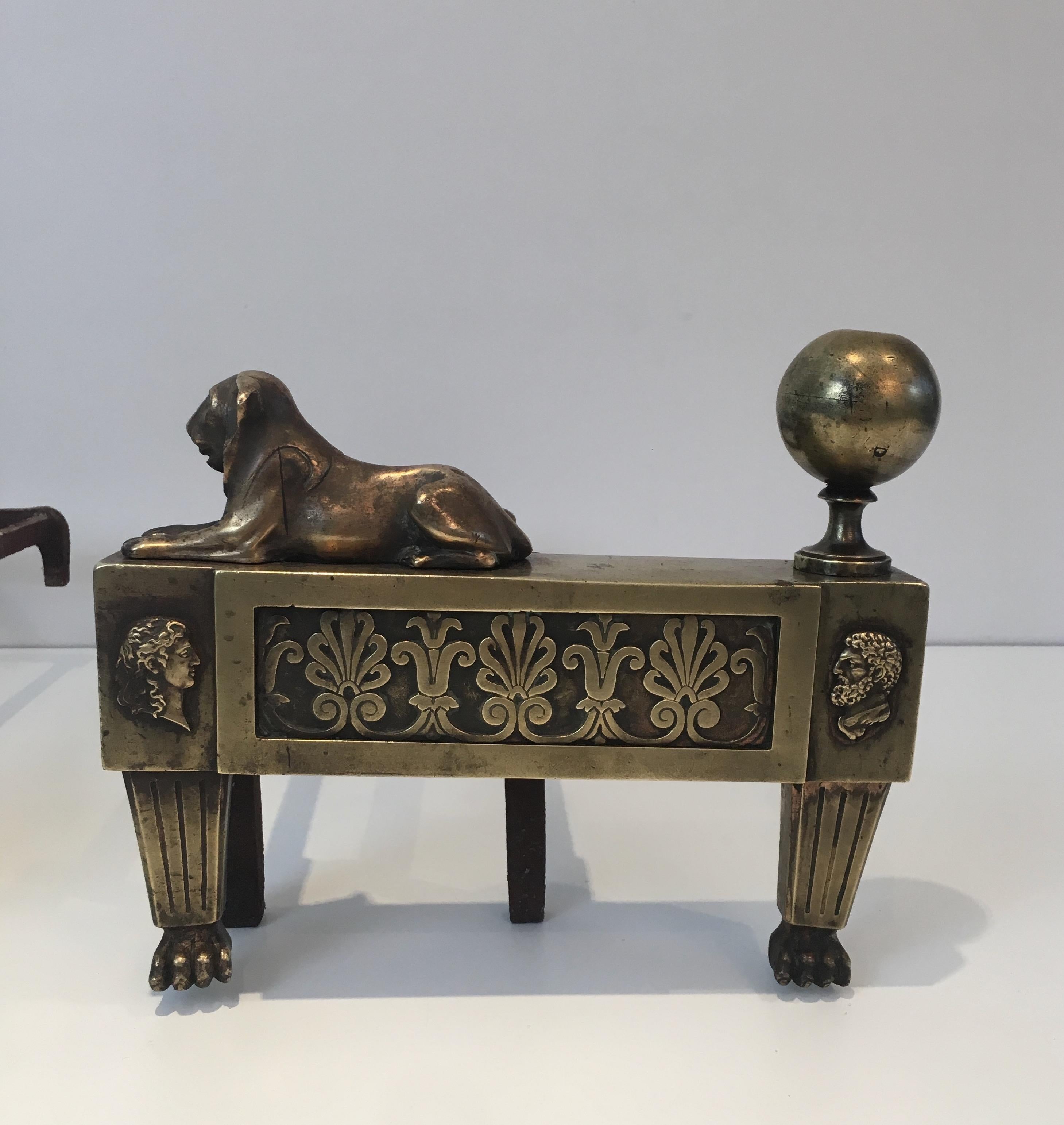 Pair of Empire Period Bronze Andirons with Lions, French, circa 1850 For Sale 8