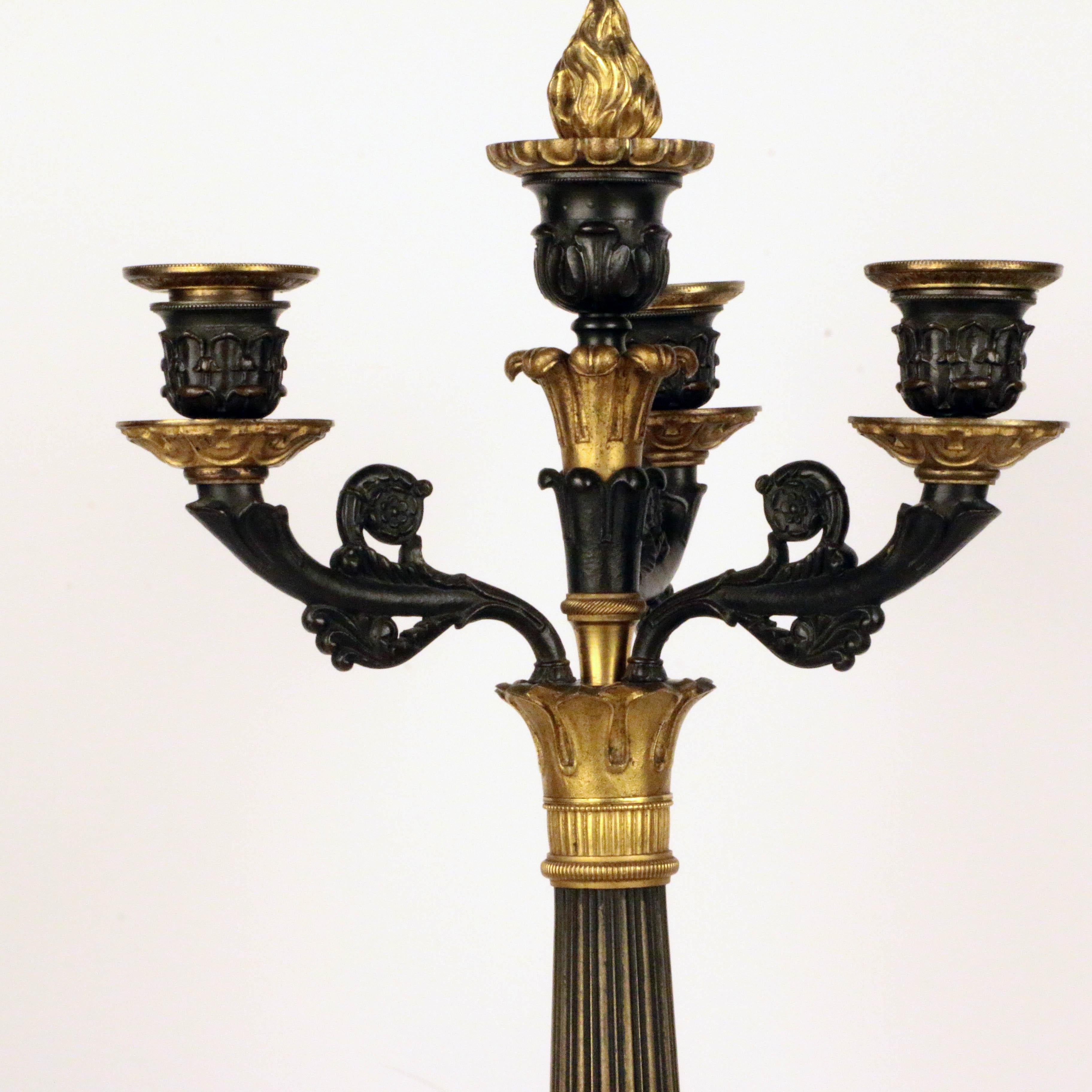 Pair of Empire Period Four-Arm Bronze Candelabra For Sale 4