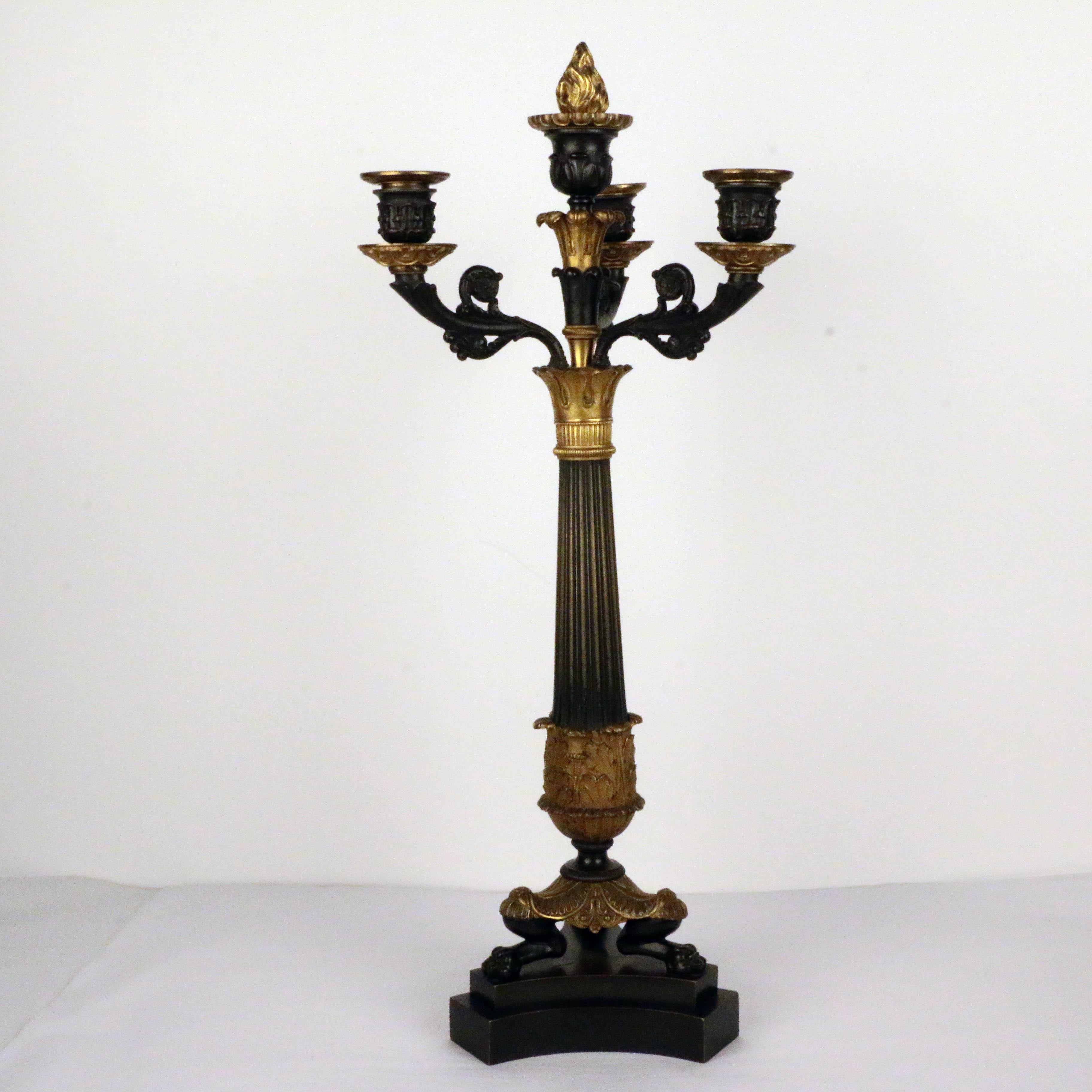 Pair of Empire Period Four-Arm Bronze Candelabra For Sale 5