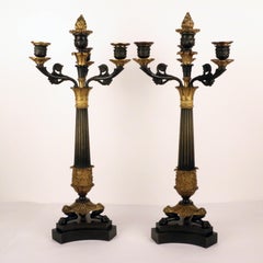 Empire Period Bronze Candelabra Pair, Gilt Finish, Lion's Feet, France