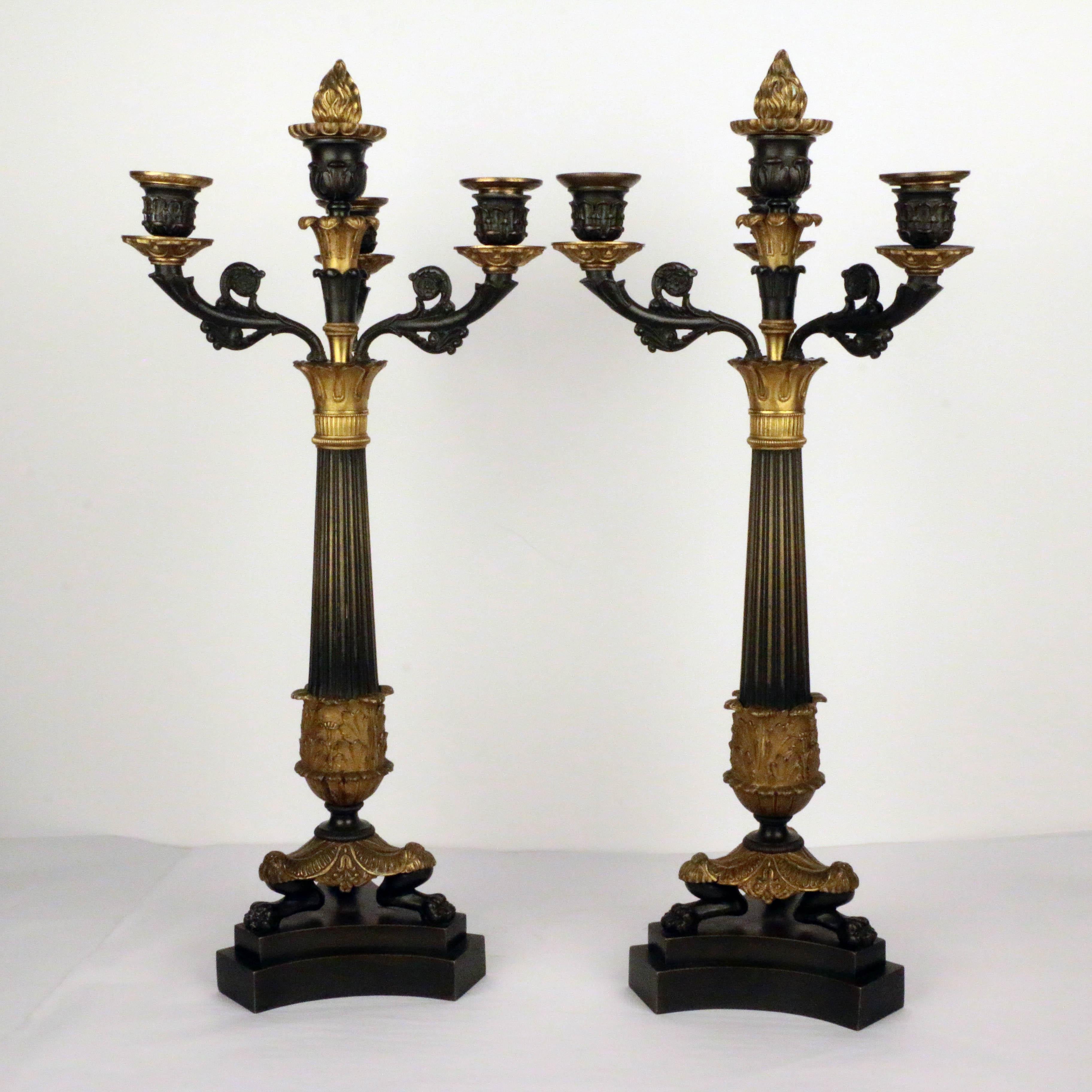 French Pair of Empire Period Four-Arm Bronze Candelabra For Sale