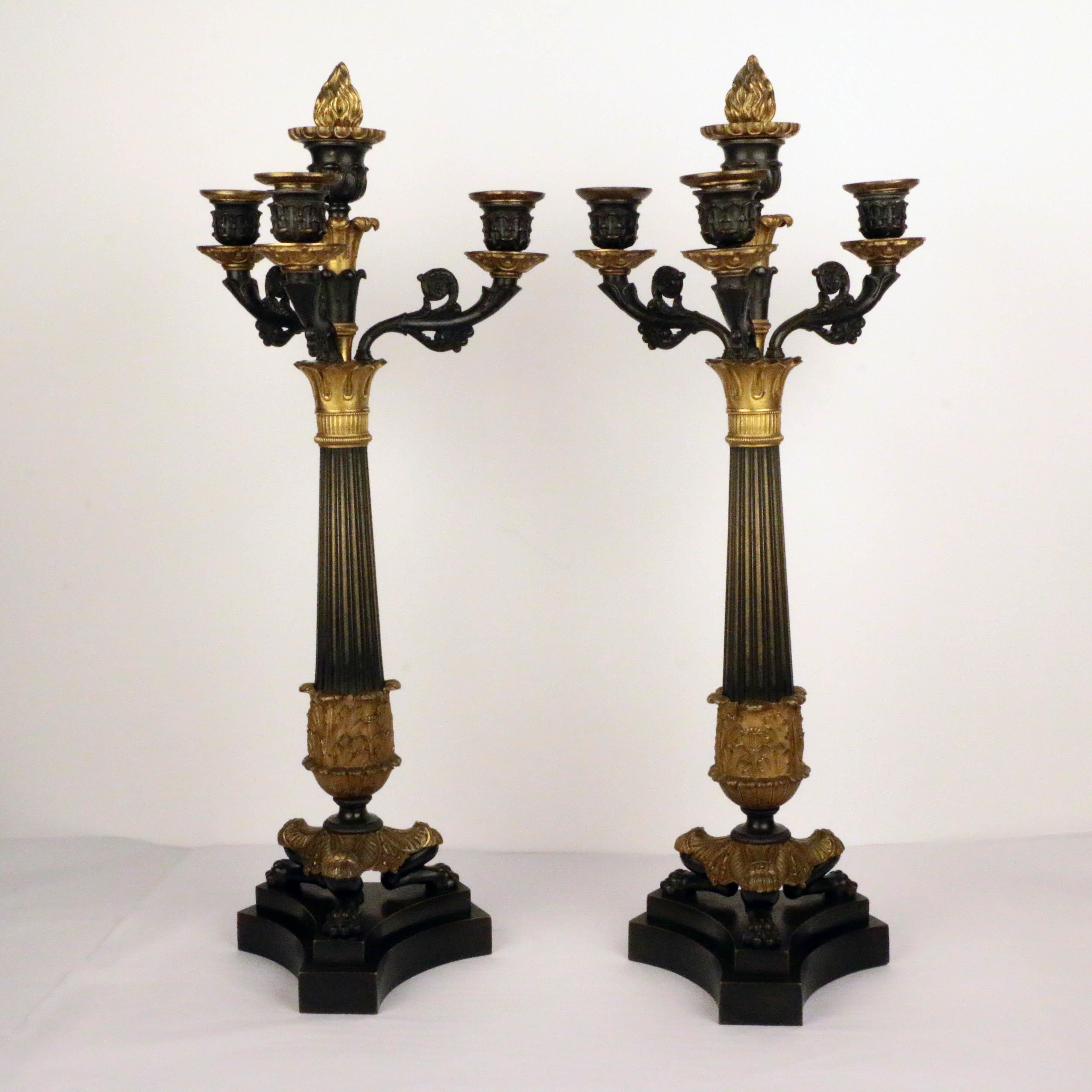 Gilt Pair of Empire Period Four-Arm Bronze Candelabra For Sale