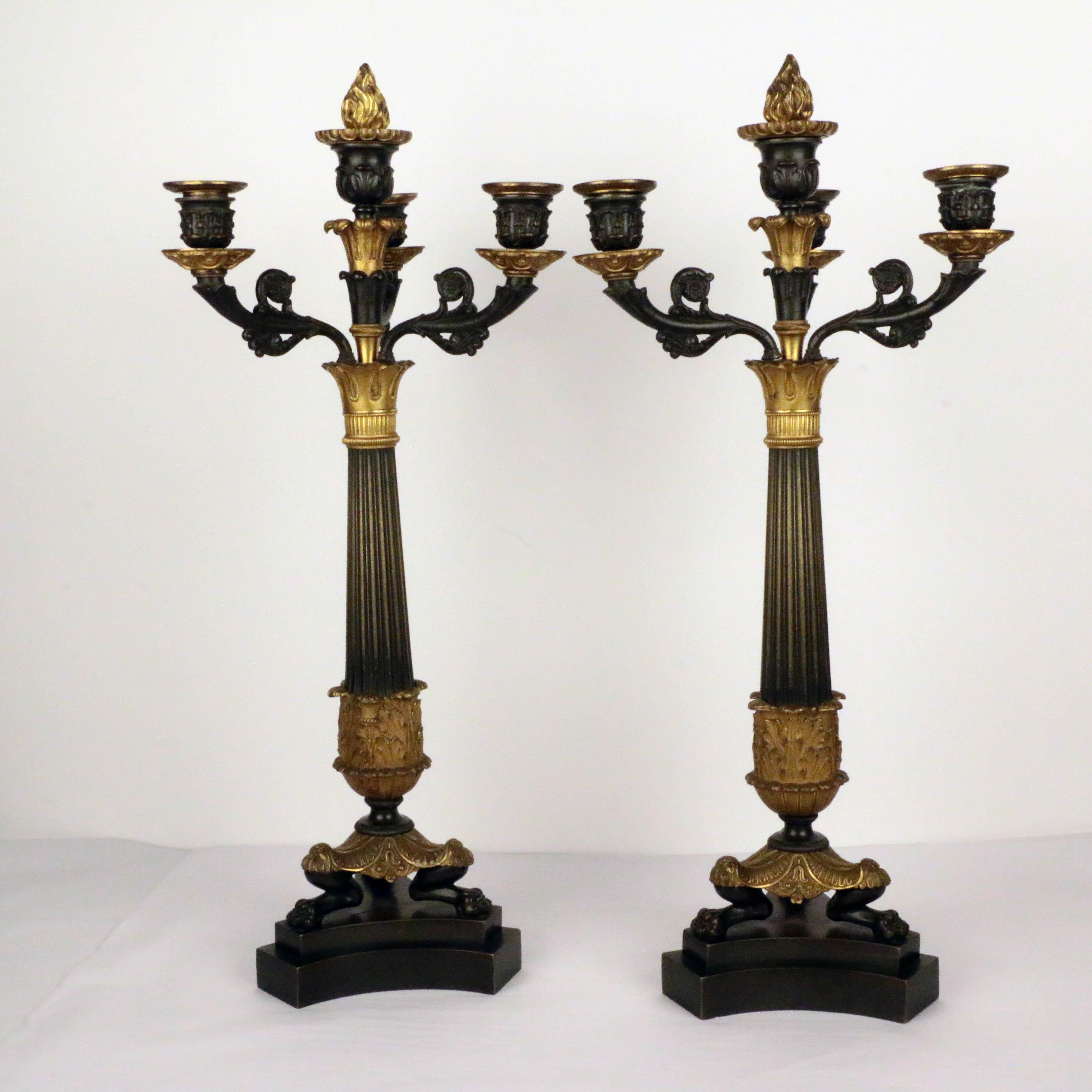 Pair of Empire Period Four-Arm Bronze Candelabra In Good Condition For Sale In Montreal, QC