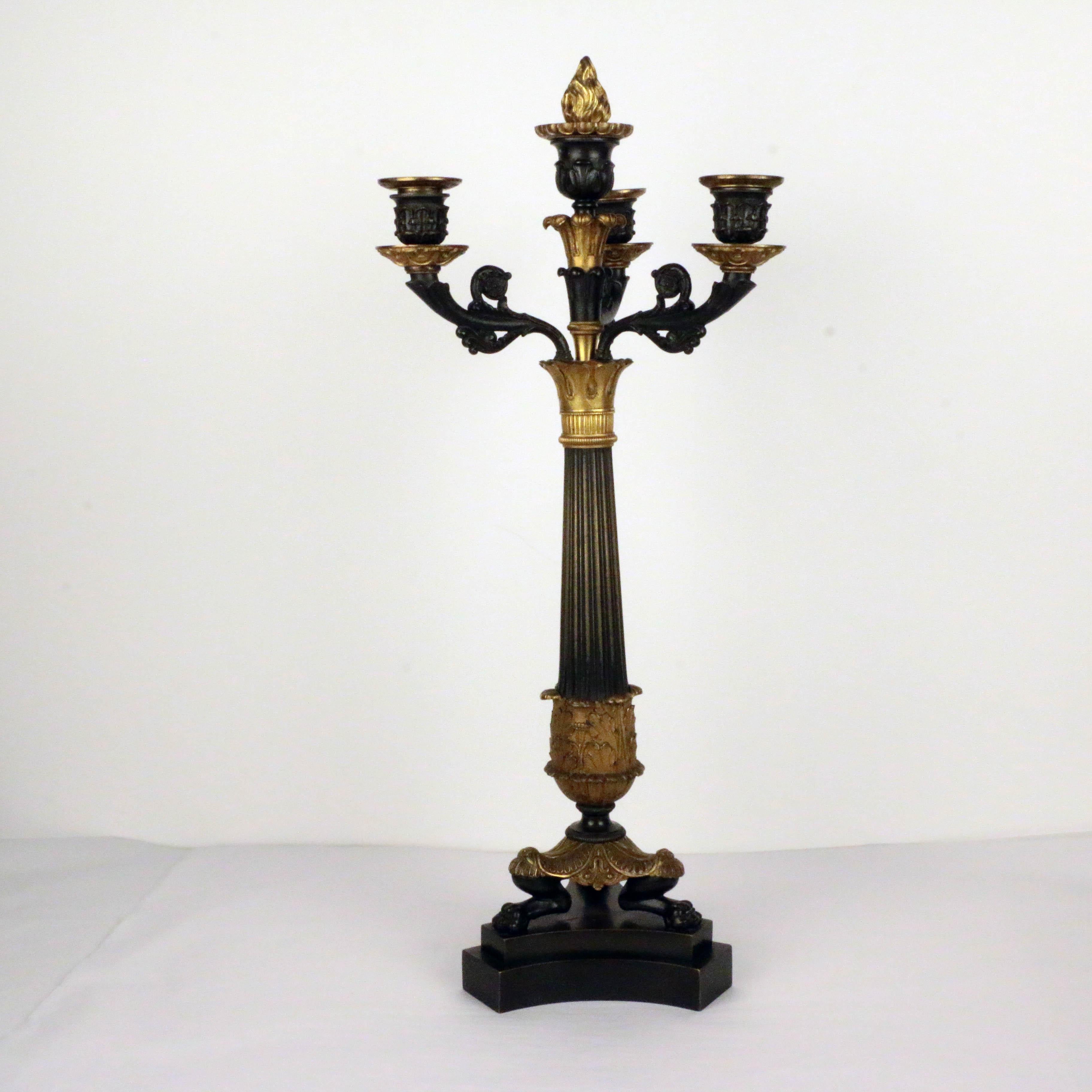 19th Century Pair of Empire Period Four-Arm Bronze Candelabra For Sale