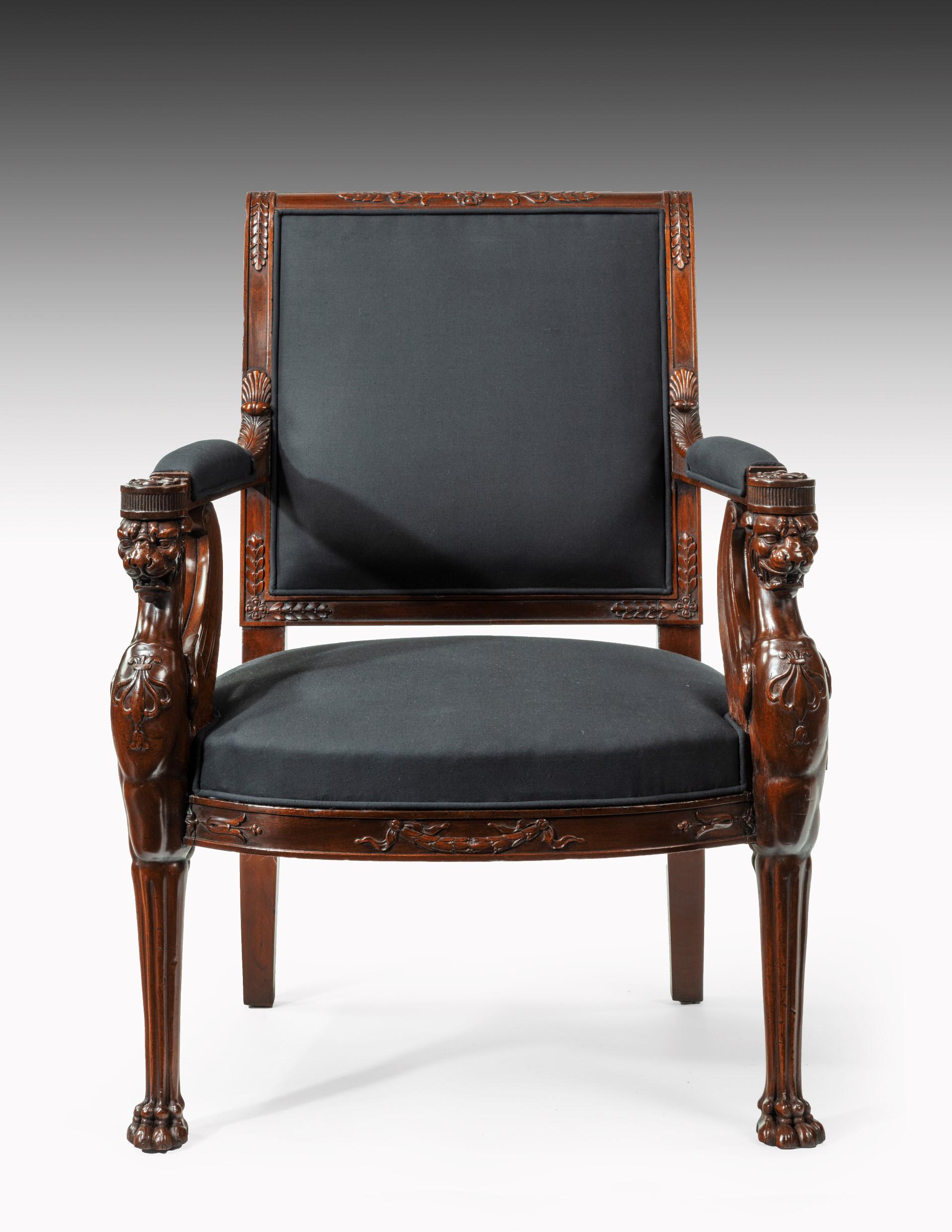 Pair of Empire Period Mahogany Fauteuils, Armchairs 1
