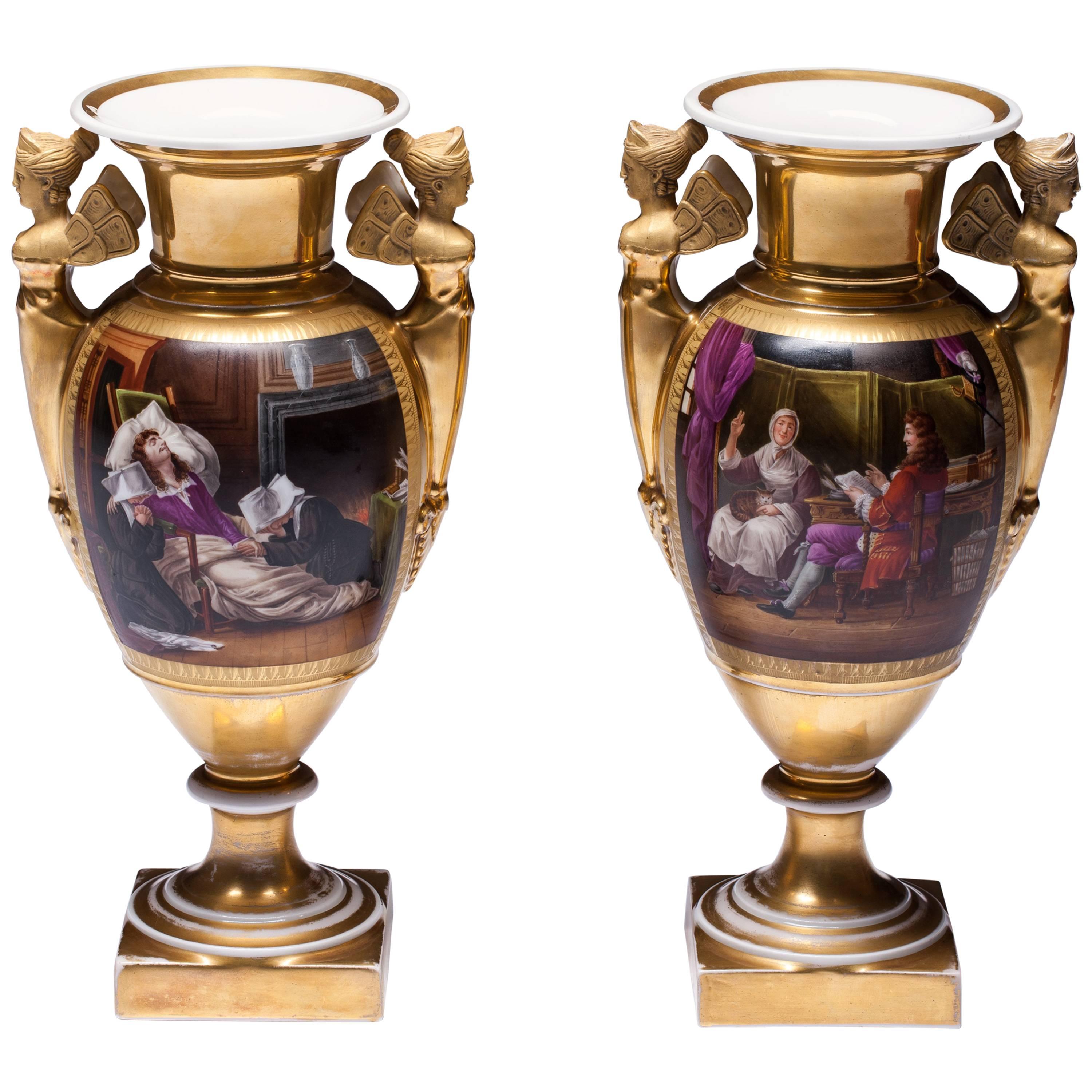 Pair of Empire Period Porcelain Vases 19th Century For Sale