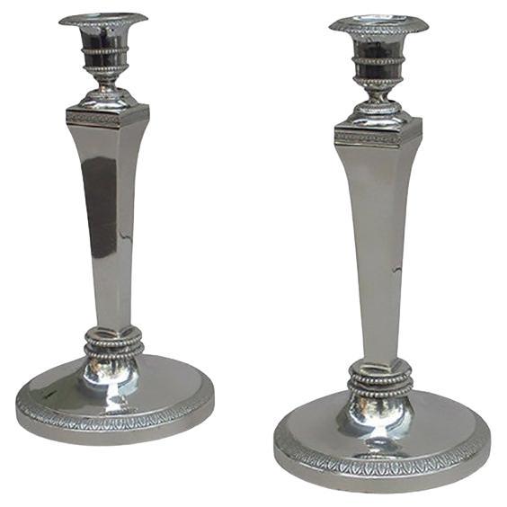 Pareja de candelabros de plata de la época Imperio Inglaterra circa 1820