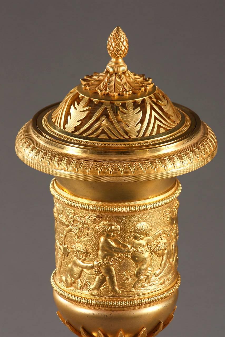 Bronze Pair of Empire Pot-Pourri and Candlestick Vases