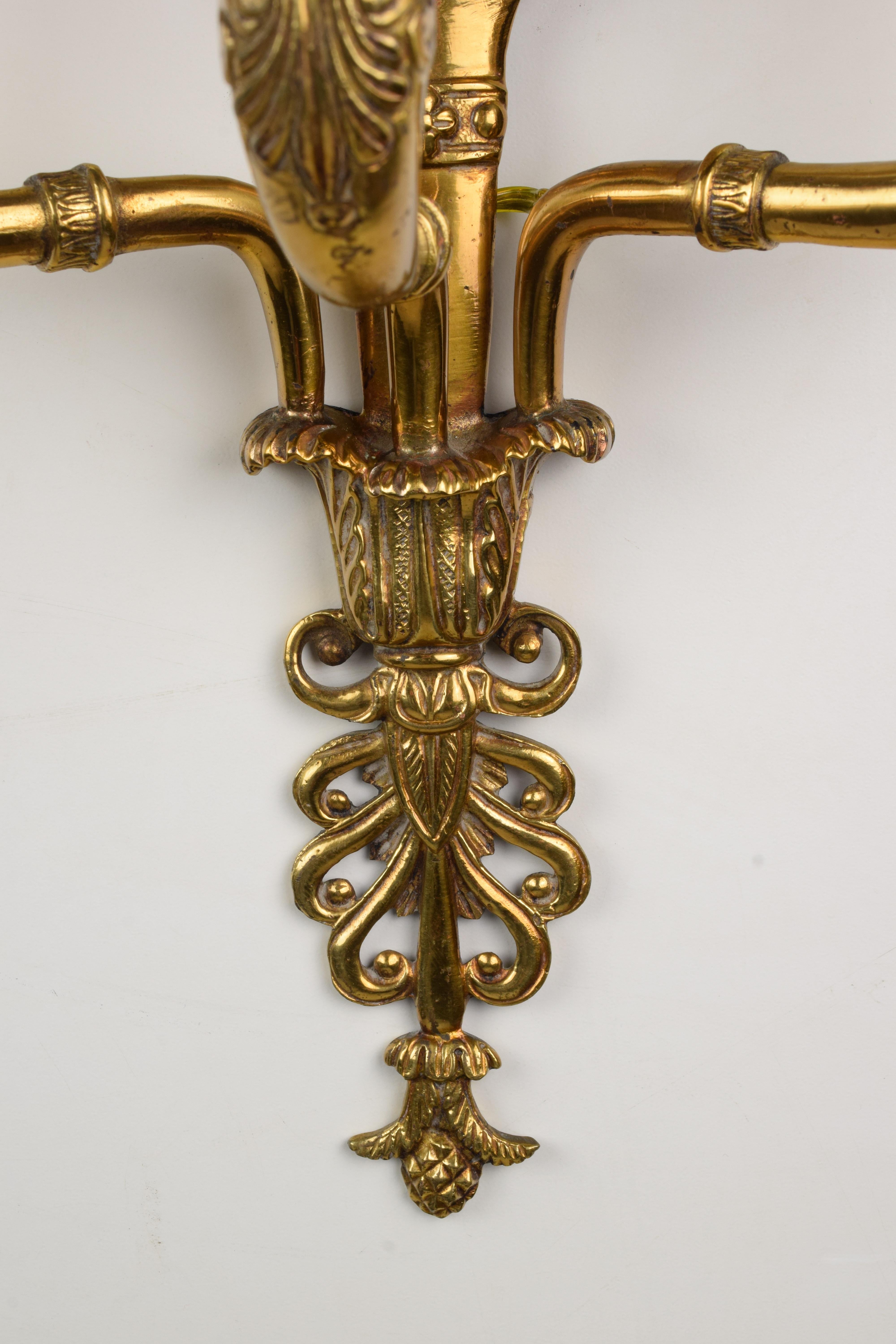 Pair of Empire Sconces in Gilded Bronze with Three Lights, Early 20th Century For Sale 2