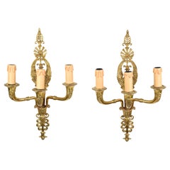 Pair of Empire Sconces in Gilded Bronze with Three Lights, Early 20th Century