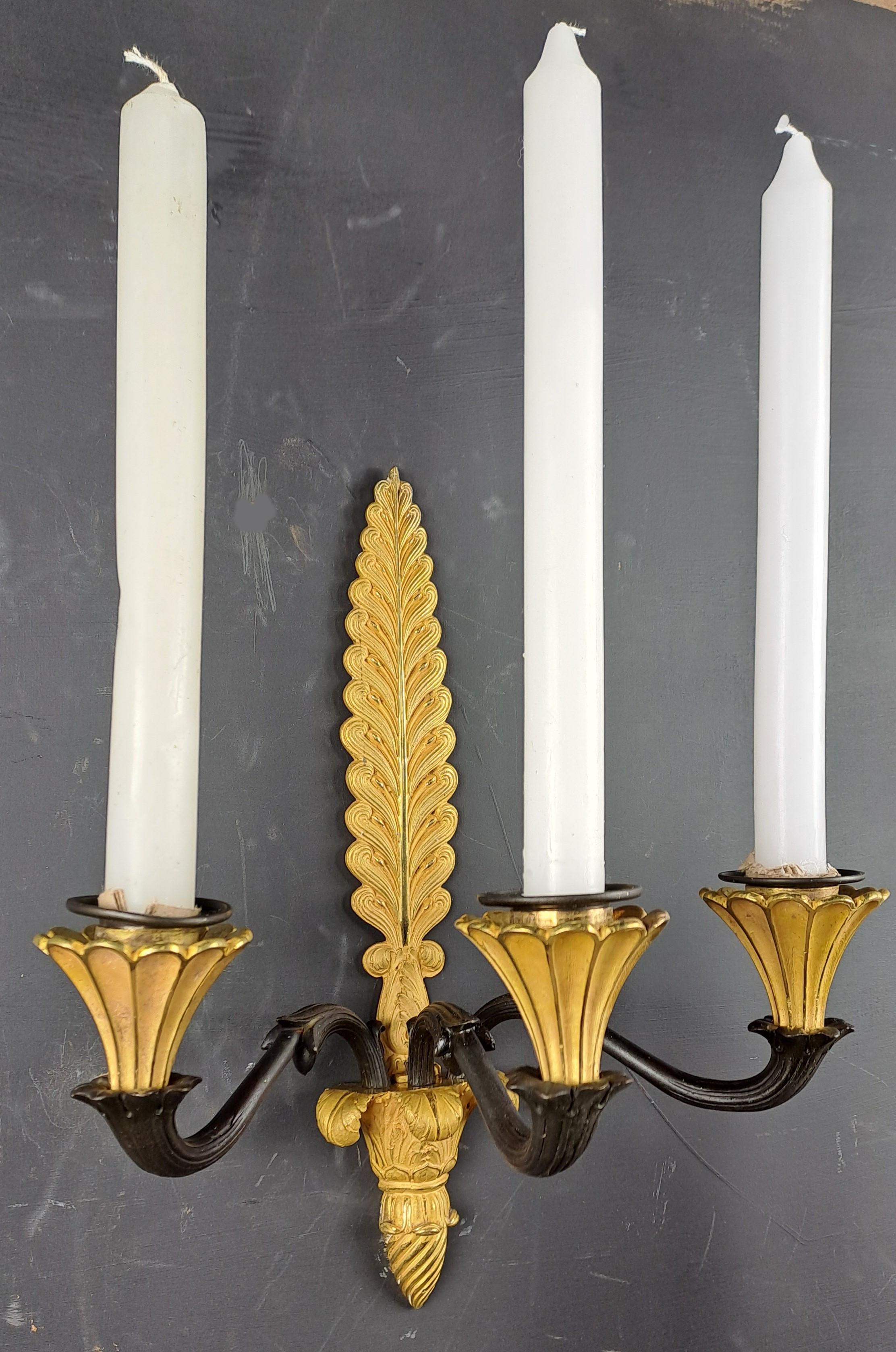 Pair Of Empire Sconces In Gilt And Patinated Bronze For Sale 5