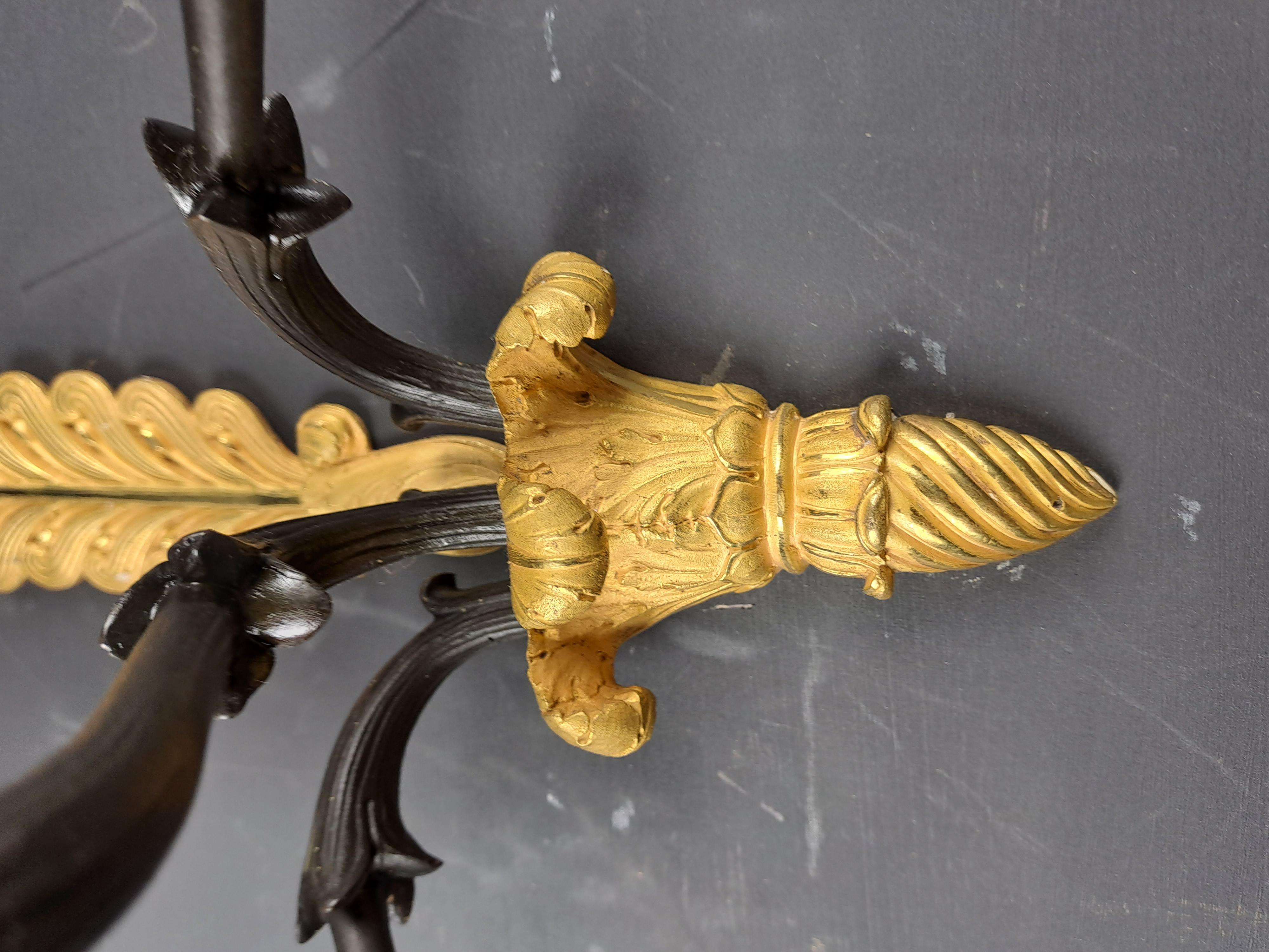 Pair Of Empire Sconces In Gilt And Patinated Bronze For Sale 6