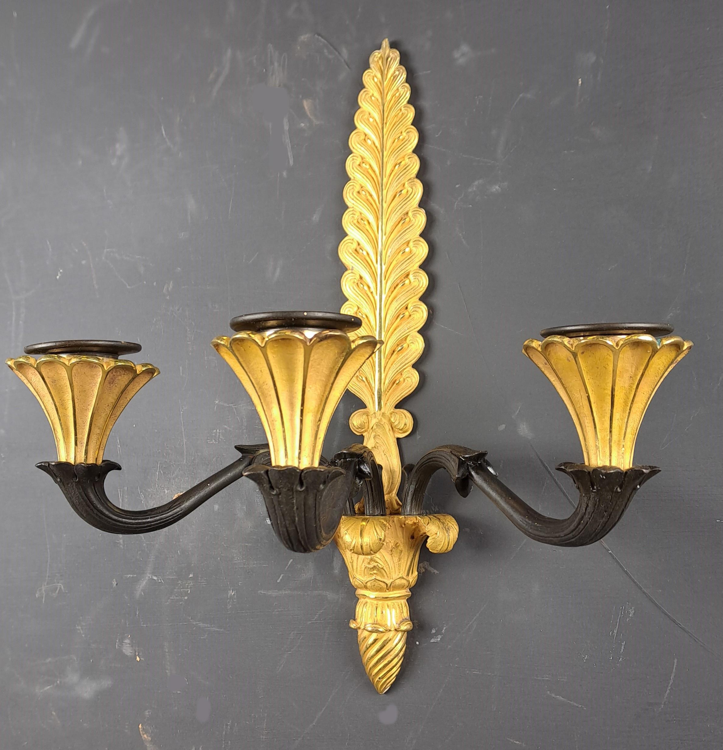 Pair Of Empire Sconces In Gilt And Patinated Bronze For Sale 8