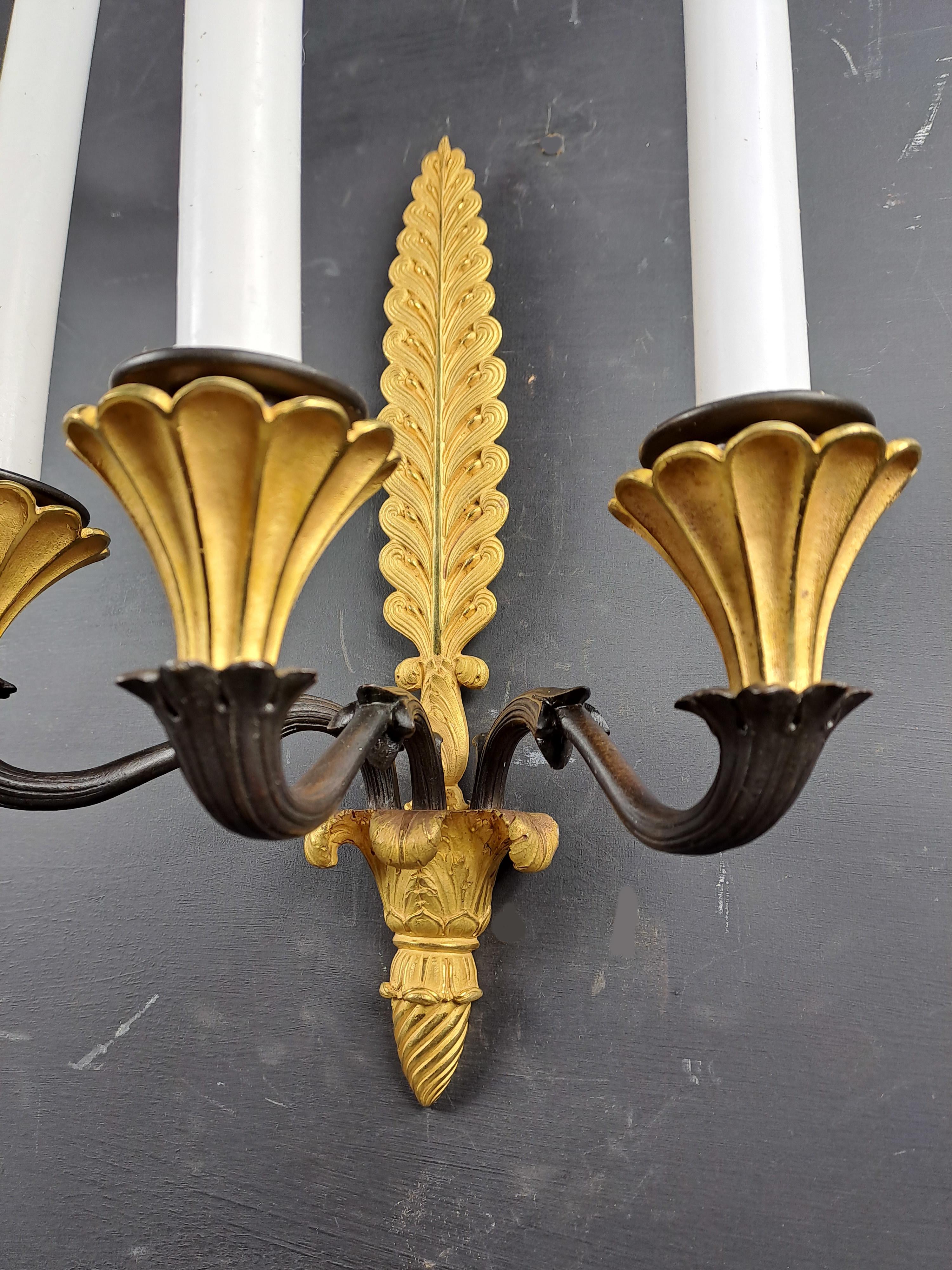 Pair Of Empire Sconces In Gilt And Patinated Bronze In Good Condition For Sale In BARSAC, FR