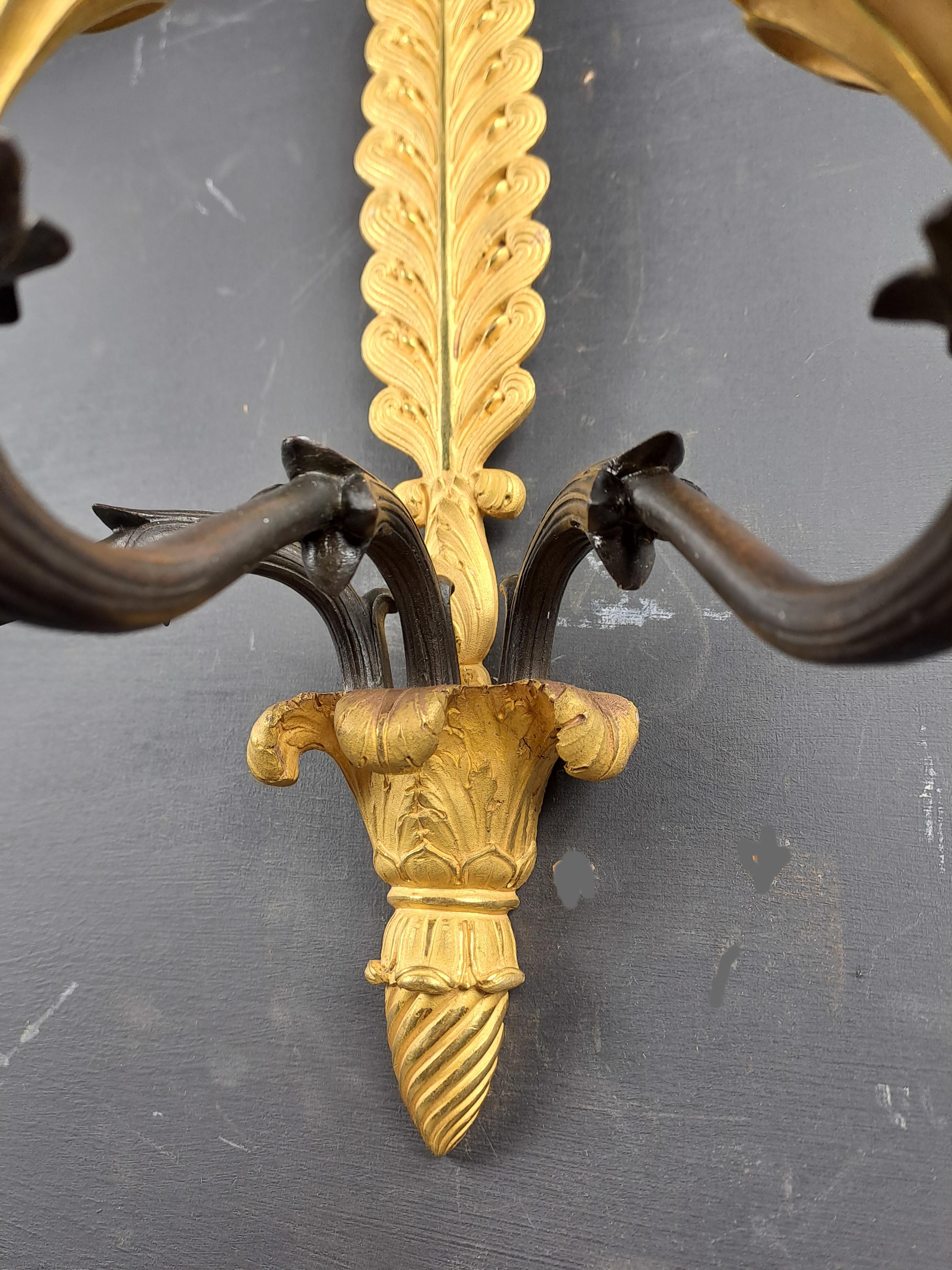 19th Century Pair Of Empire Sconces In Gilt And Patinated Bronze For Sale
