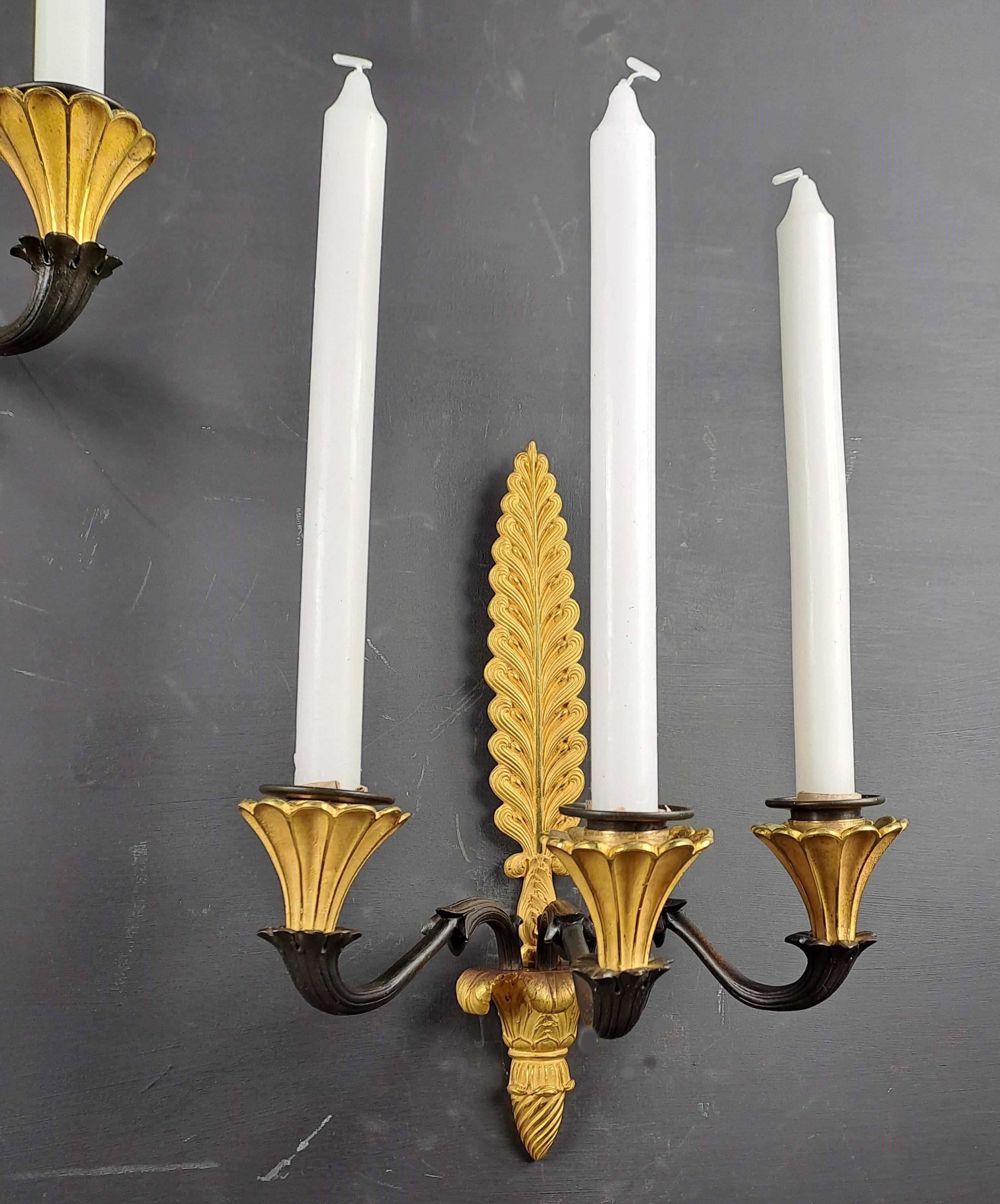 Pair Of Empire Sconces In Gilt And Patinated Bronze For Sale 3