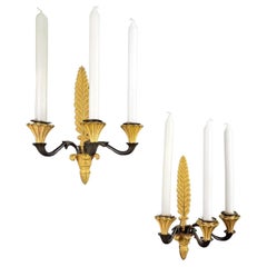 Antique Pair Of Empire Sconces In Gilt And Patinated Bronze