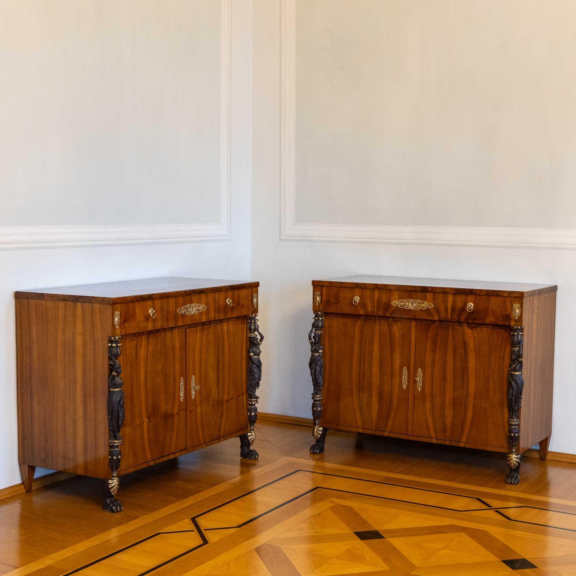 Carved Pair of Empire Sideboards, early 19th Century For Sale