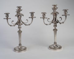 Pair of Empire Silvered Four-Light Candelabra