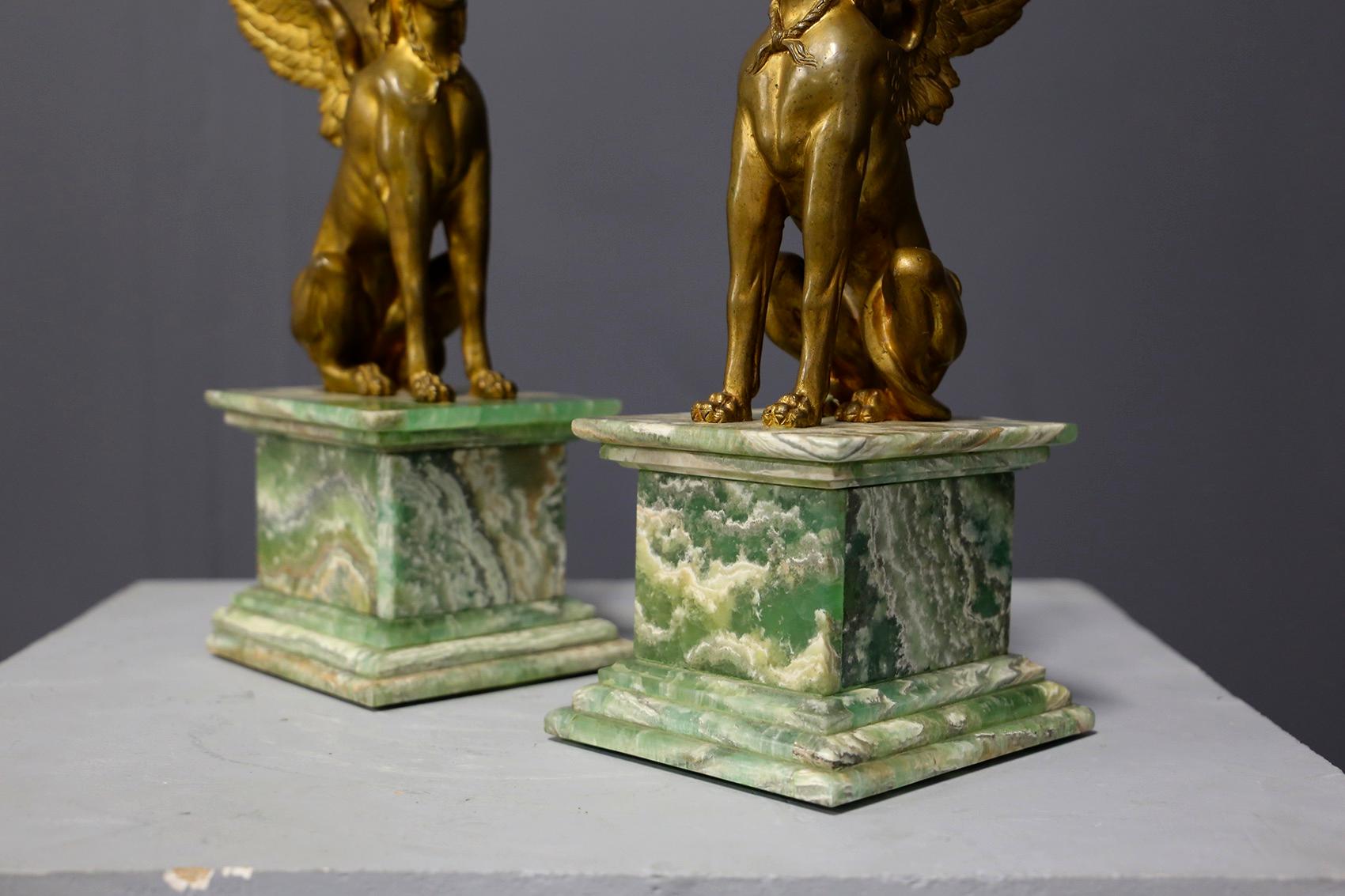 Pair of Empire Sphinx, Bronze and Alabaster, France 19th Century Napoleon III For Sale 1