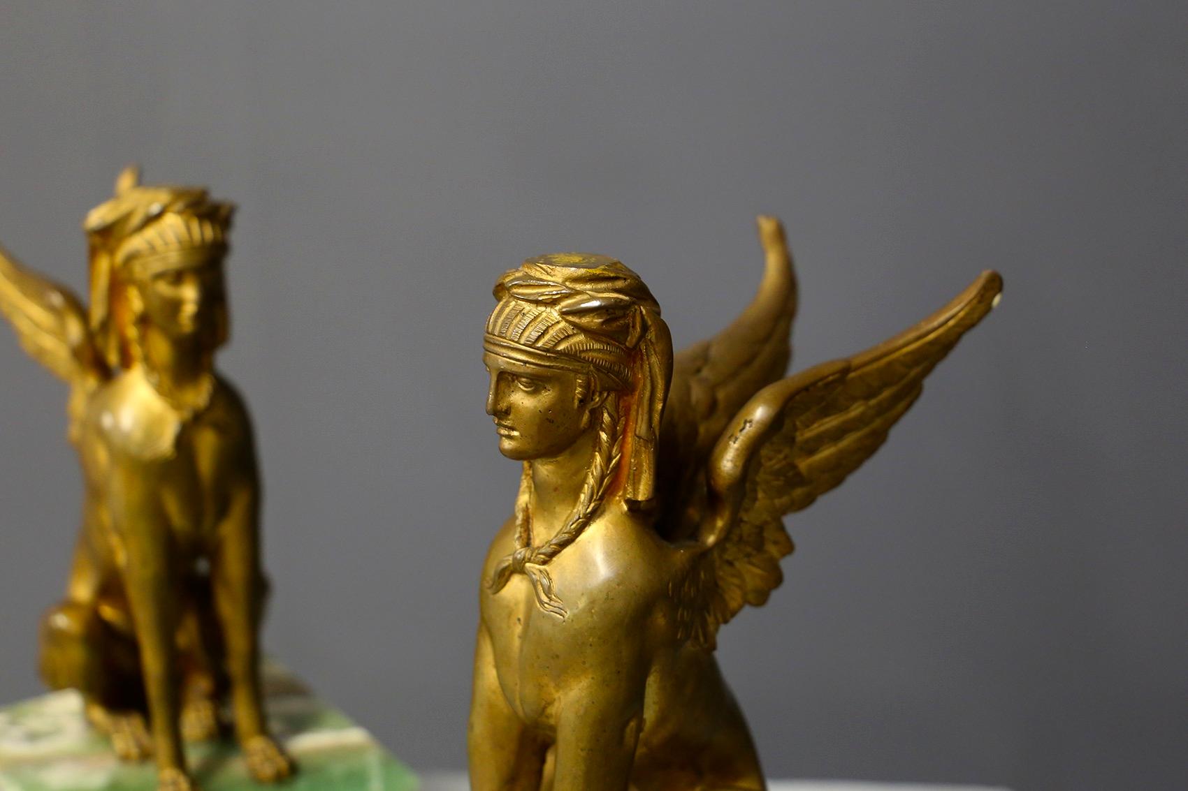 Pair of Empire Sphinx, Bronze and Alabaster, France 19th Century Napoleon III For Sale 2