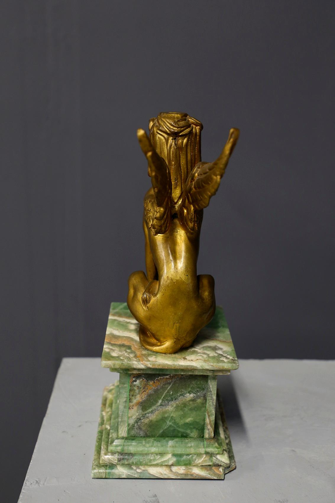 Ottone Coppia di Sfingi Impero, bronzo e alabastro, Francia, XIX secolo, Napoleone III in vendita