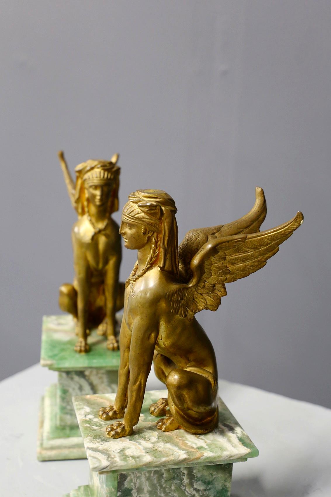 Early 19th Century Pair of Empire Sphinx, Bronze and Alabaster, France 19th Century Napoleon III For Sale