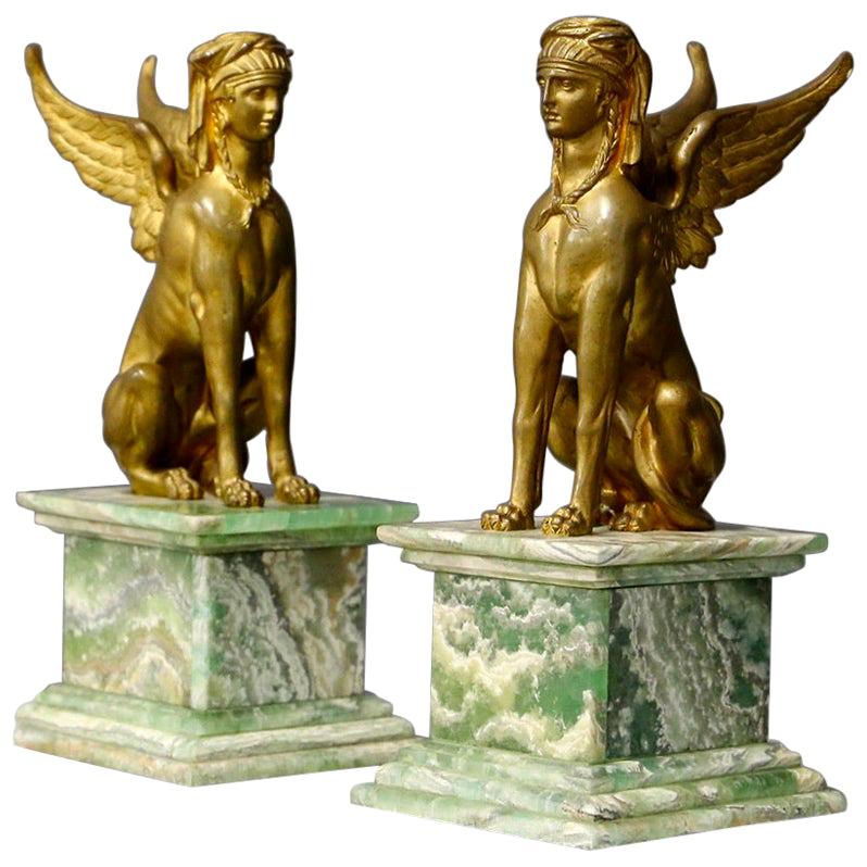 Pair of Empire Sphinx, Bronze and Alabaster, France 19th Century Napoleon III