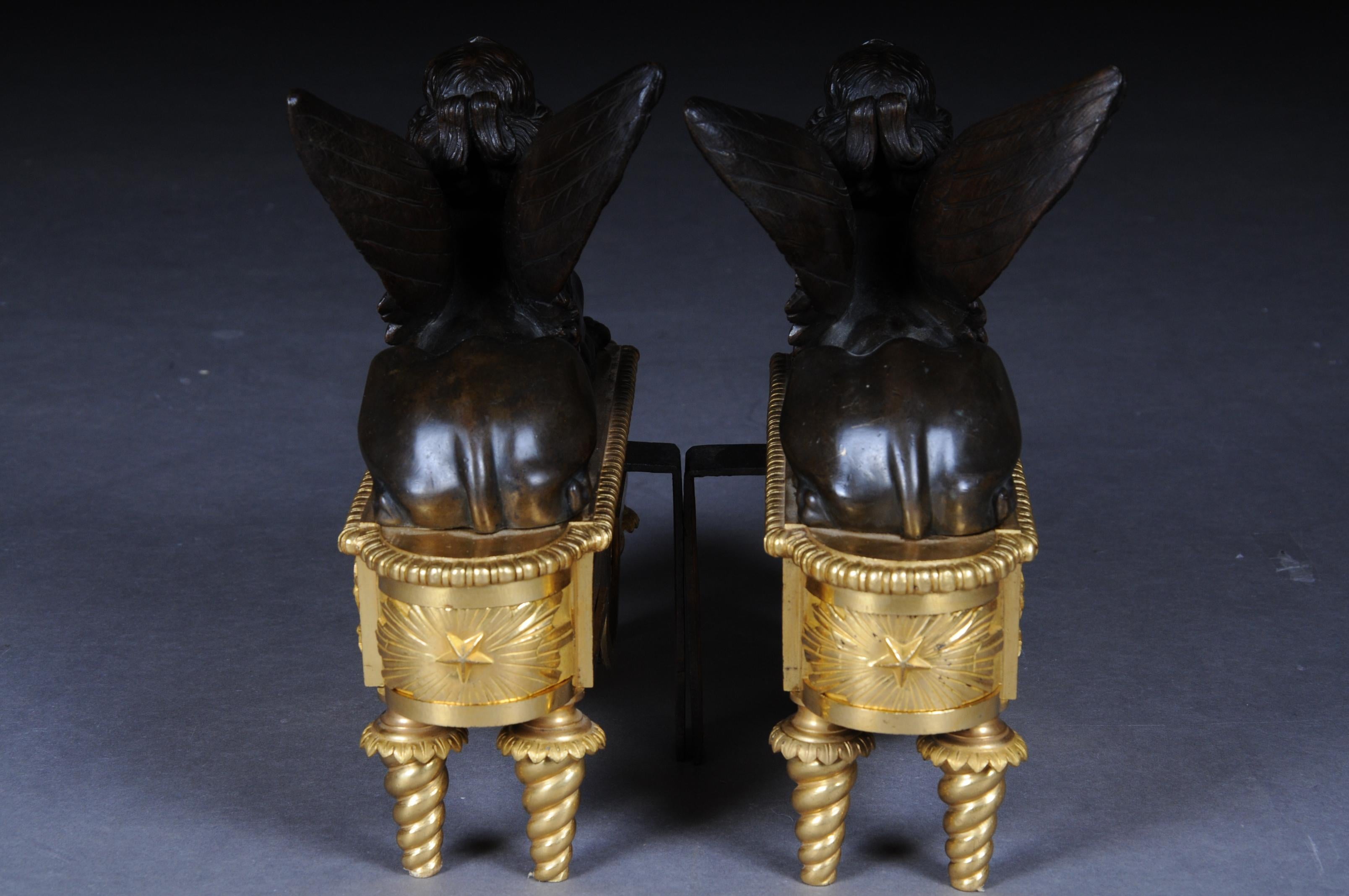 Pair of Empire Sphinx Chimneys, Brass Andirons, Paris 19th Century Napoleon III 9