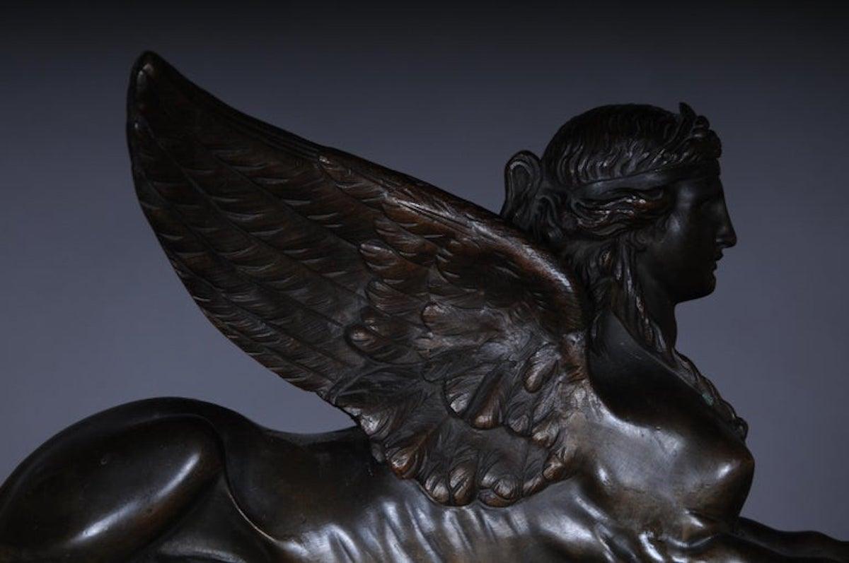 Pair of Empire Sphinx Chimneys, Brass Andirons, Paris 19th Century Napoleon III For Sale 2