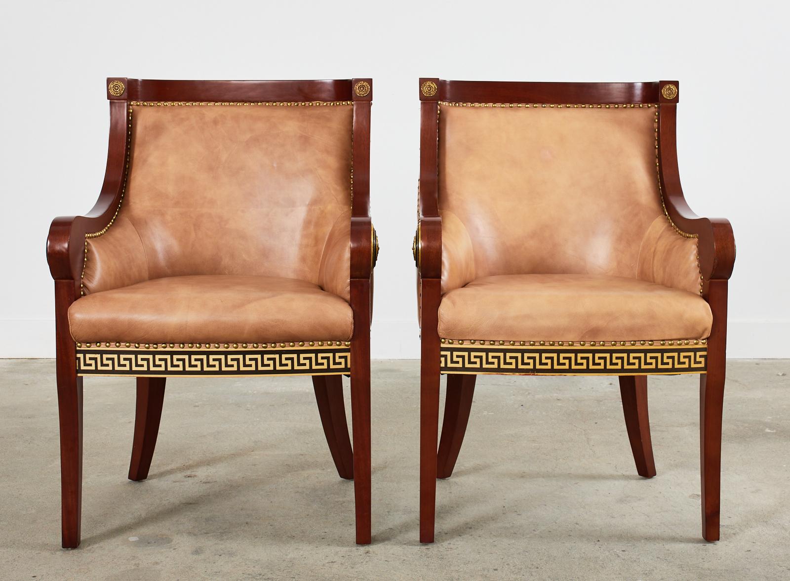 Veneer Pair of Empire Style Armchairs with Versacesque Decoration For Sale