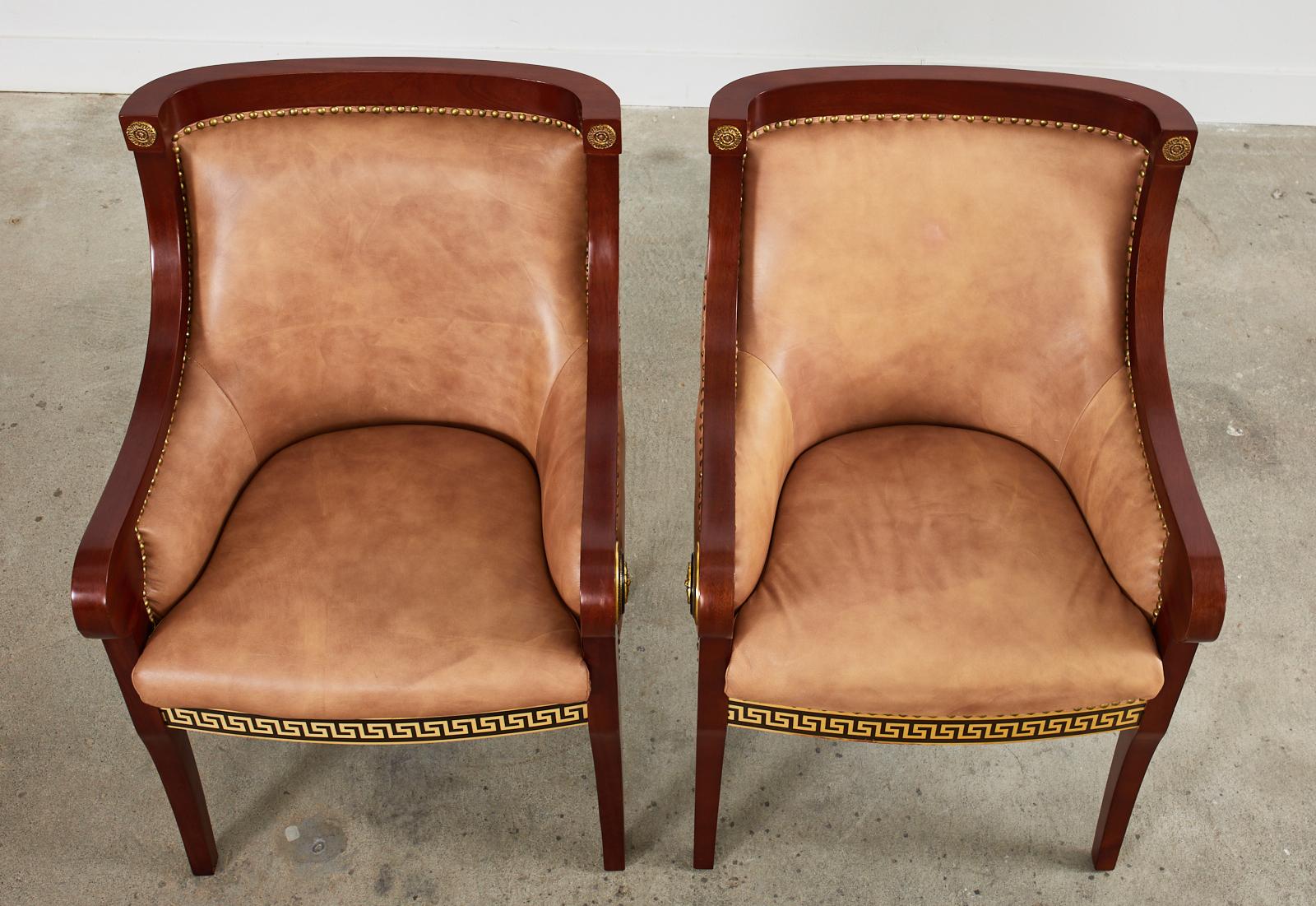 Pair of Empire Style Armchairs with Versacesque Decoration In Good Condition For Sale In Rio Vista, CA