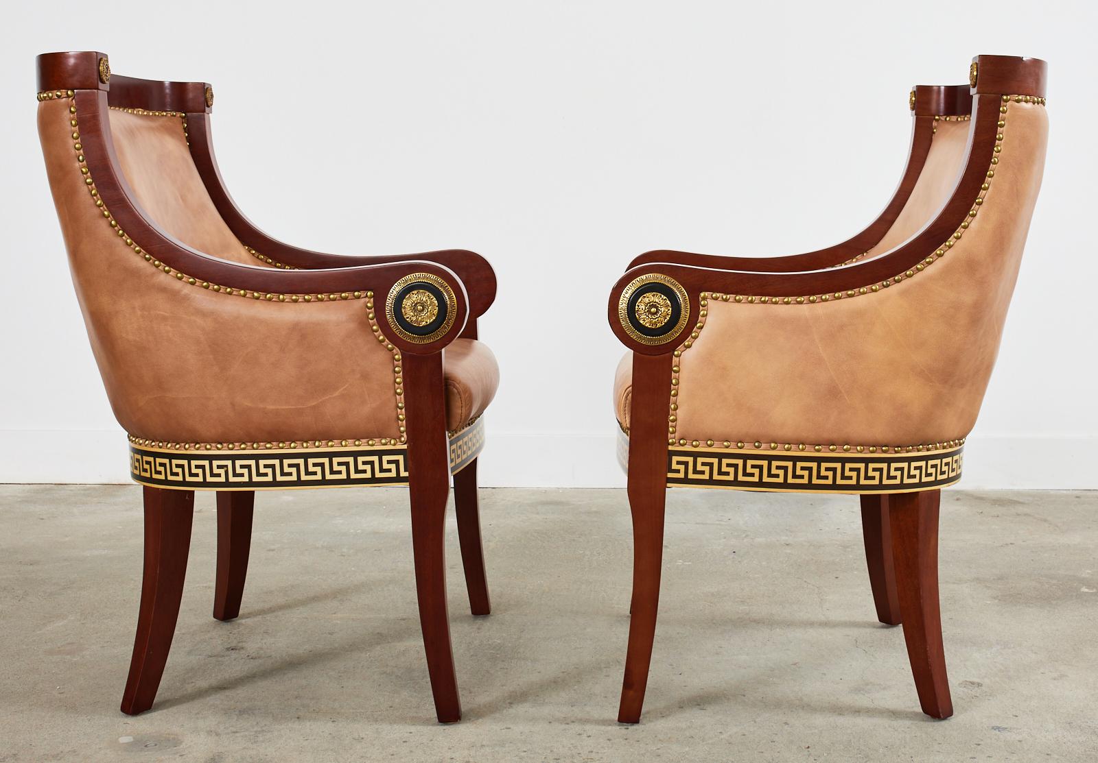 Contemporary Pair of Empire Style Armchairs with Versacesque Decoration For Sale