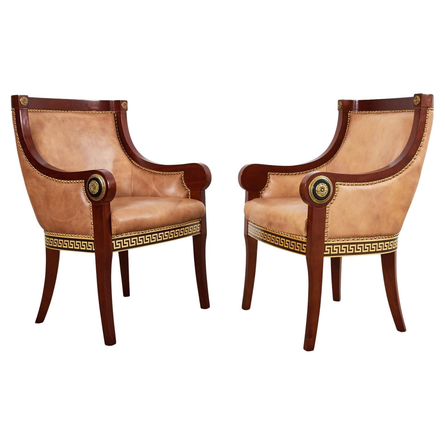 Pair of Empire Style Armchairs with Versacesque Decoration For Sale