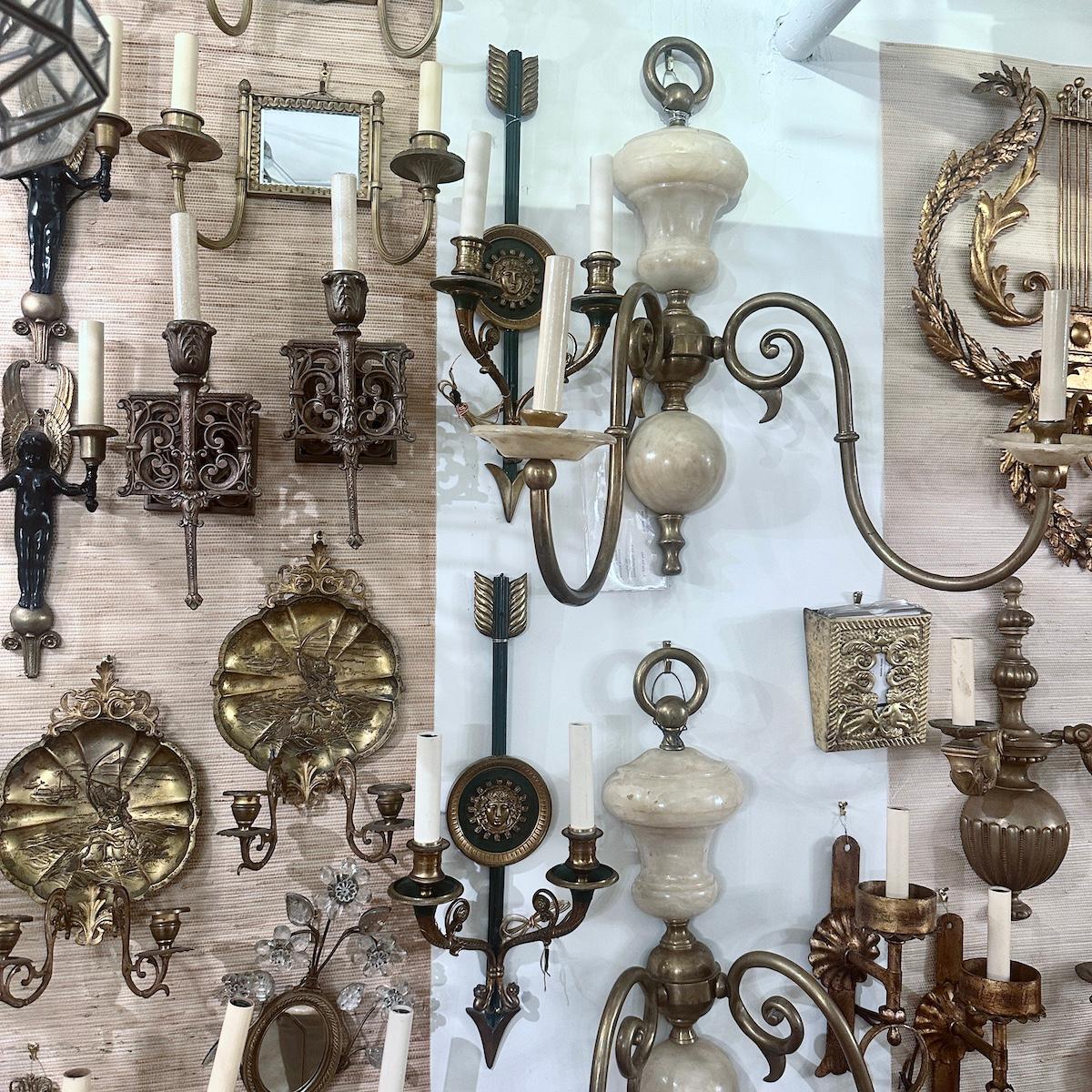 Bronze Pair of Empire Style Arrow Sconces For Sale