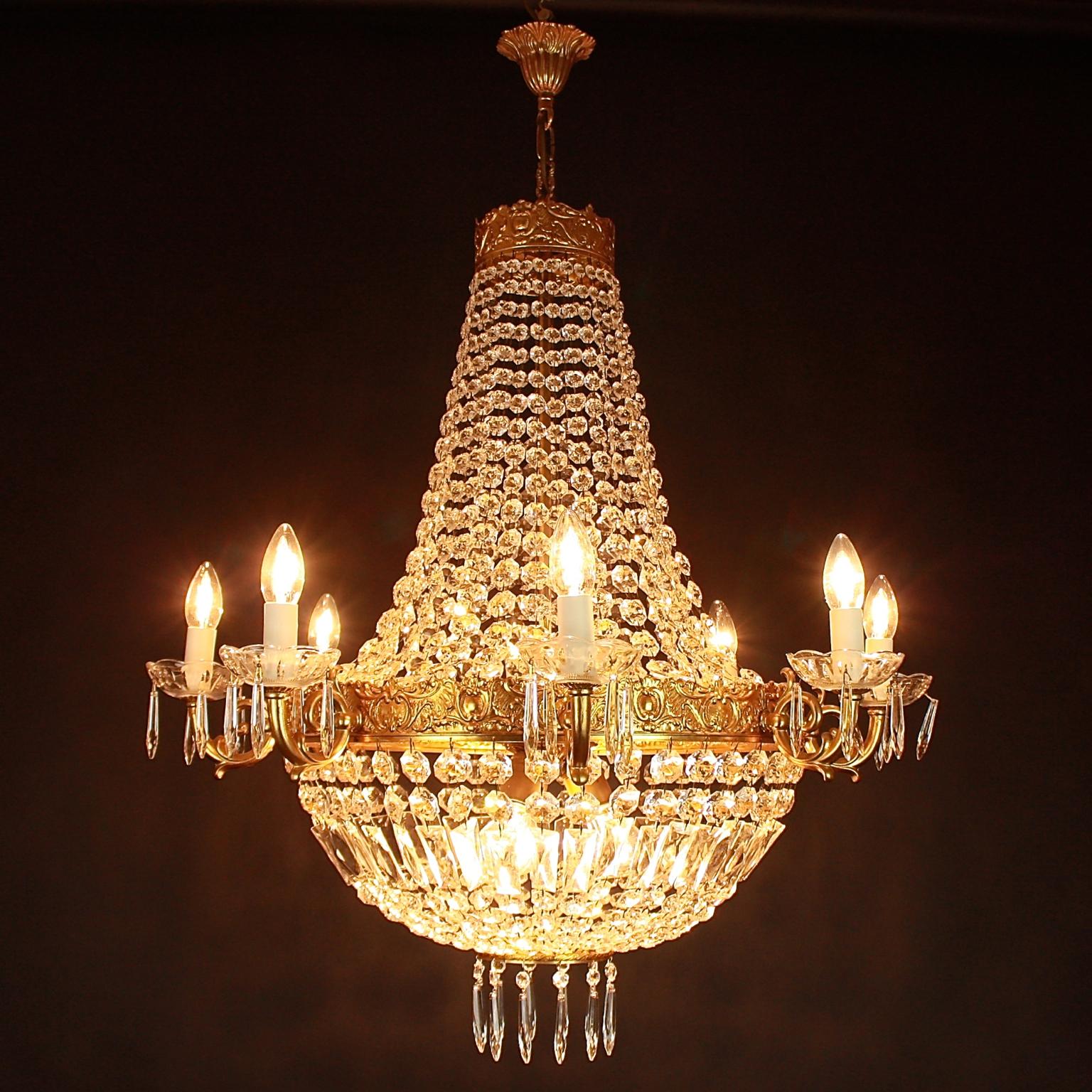 French Pair of Empire Style Basket Chandeliers, Early 20th Century