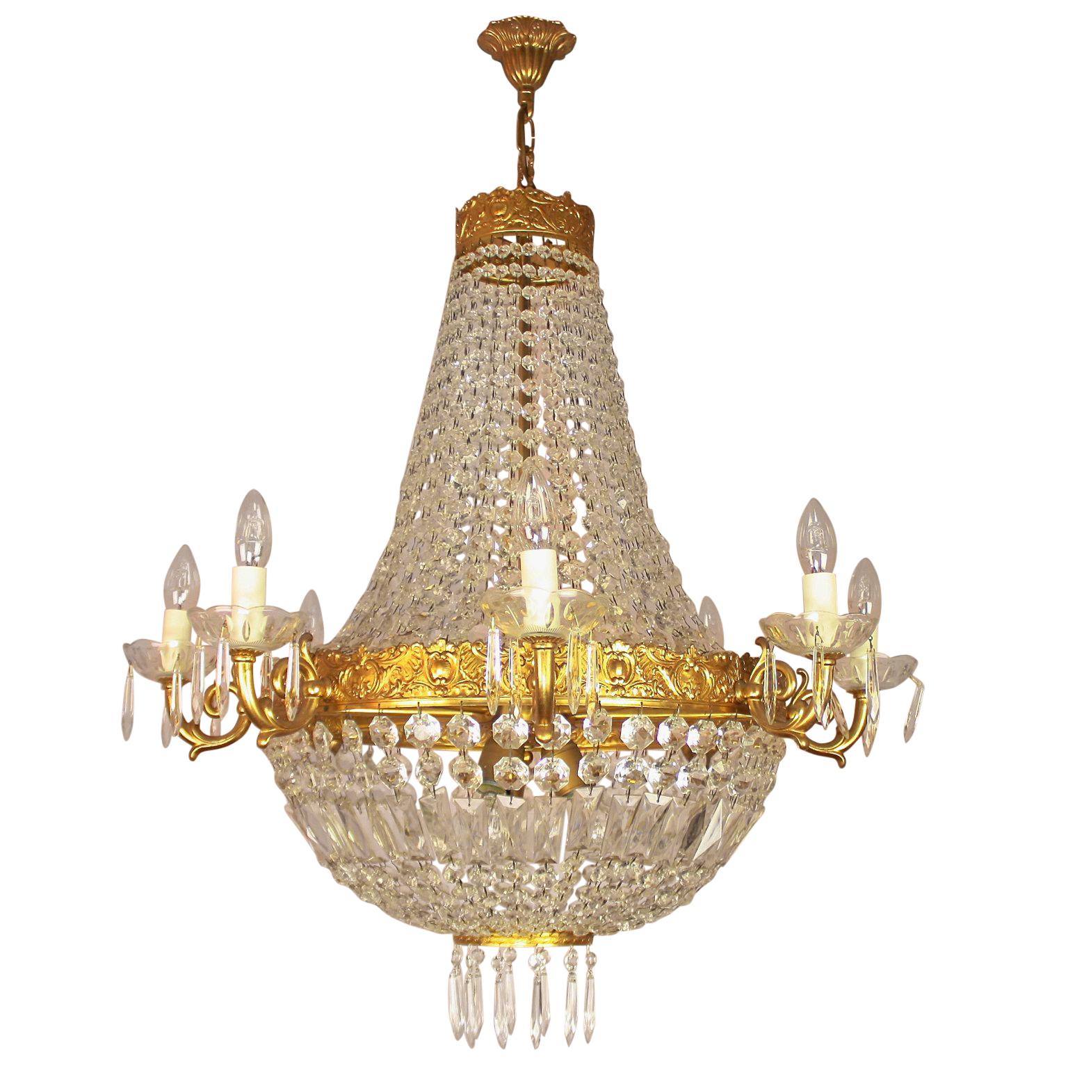Pair of Empire Style Basket Chandeliers, Early 20th Century