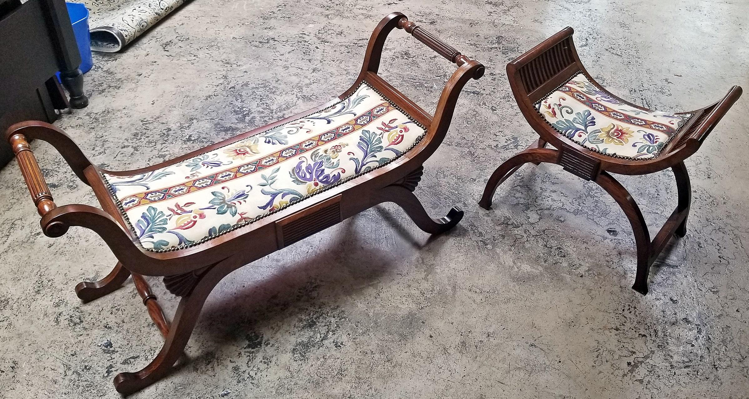 Pair of Empire Style Bedroom Scroll End Bench Seats 5