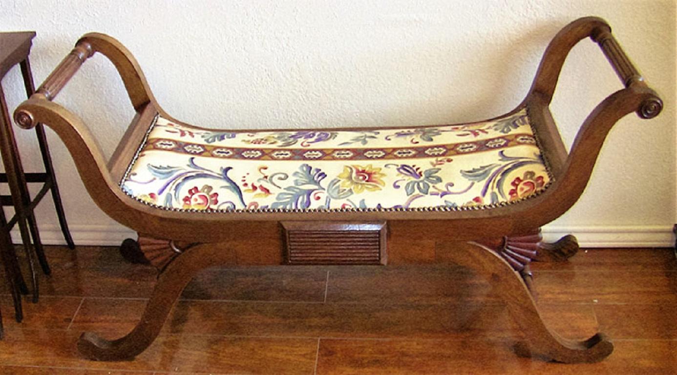 Hand-Crafted Pair of Empire Style Bedroom Scroll End Bench Seats
