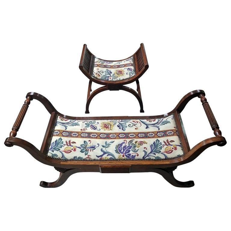 Pair Of Empire Style Bedroom Scroll End Bench Seats For