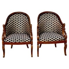 Pair of Empire Style Bergères Chairs with Gondola-Shape Backrest