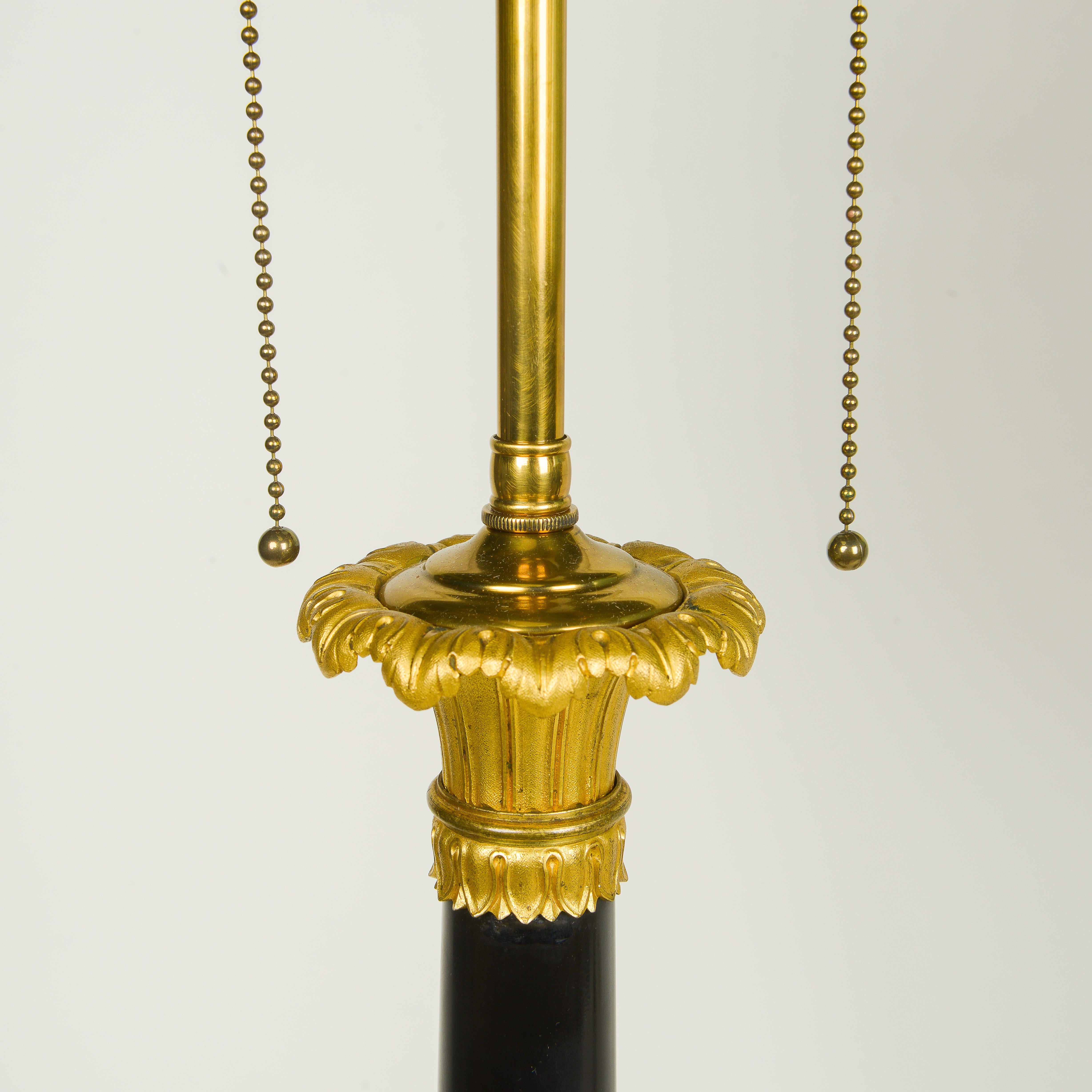 Pair of Empire Style Black Stone and Ormolu Lamps For Sale 2