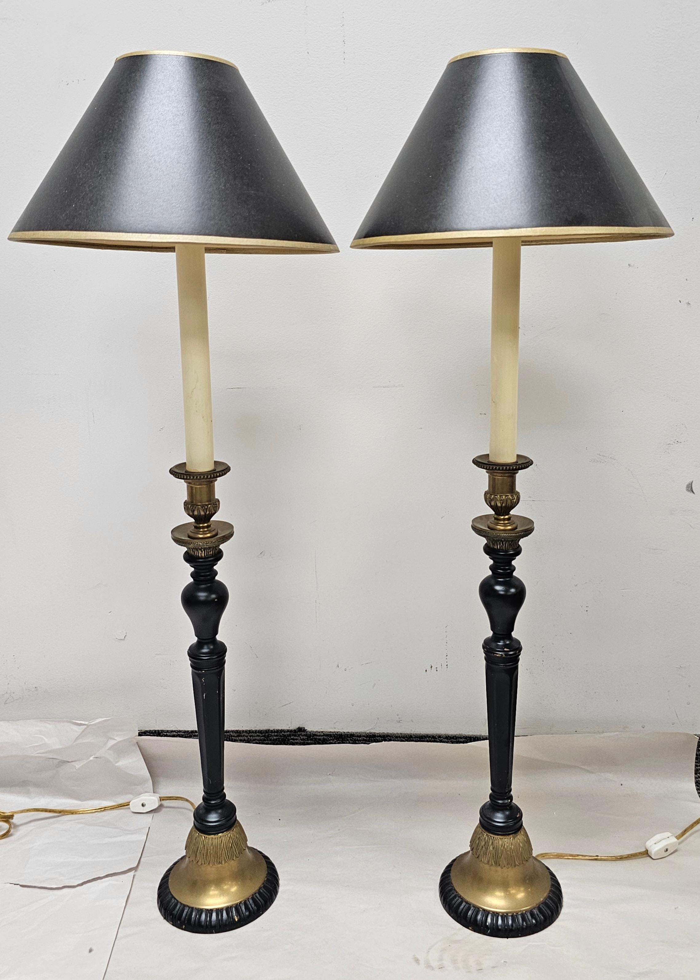Paar Empire-Stil Messing und ebonisiert Kerzenständer Buffet-Lampen im Angebot 2
