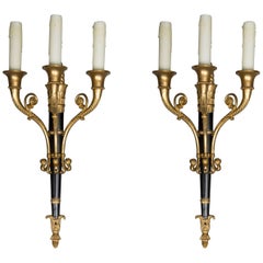 Pair of Empire Style Brass and Ebonized Sconces