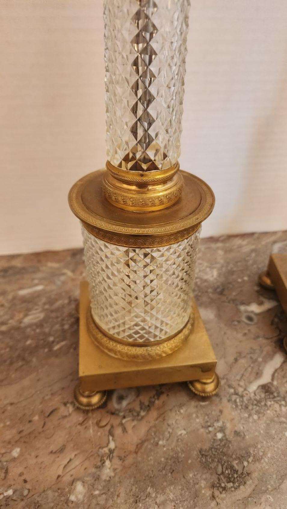 Pair of Empire Style Bronze and Crystal Candelabra For Sale 2