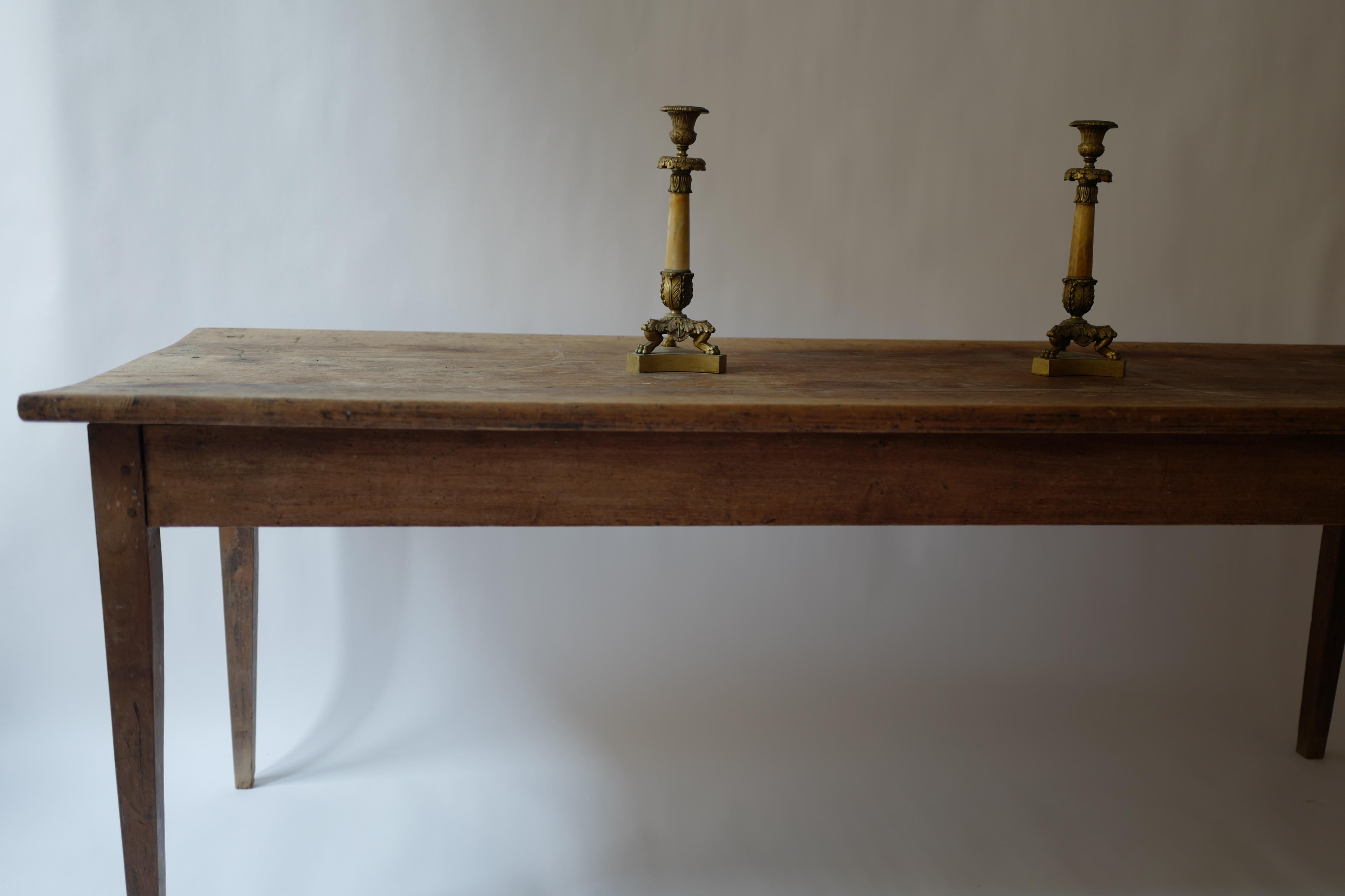 French Pair of Empire Style Bronze and Siena Marble Candlesticks circa 1830 For Sale