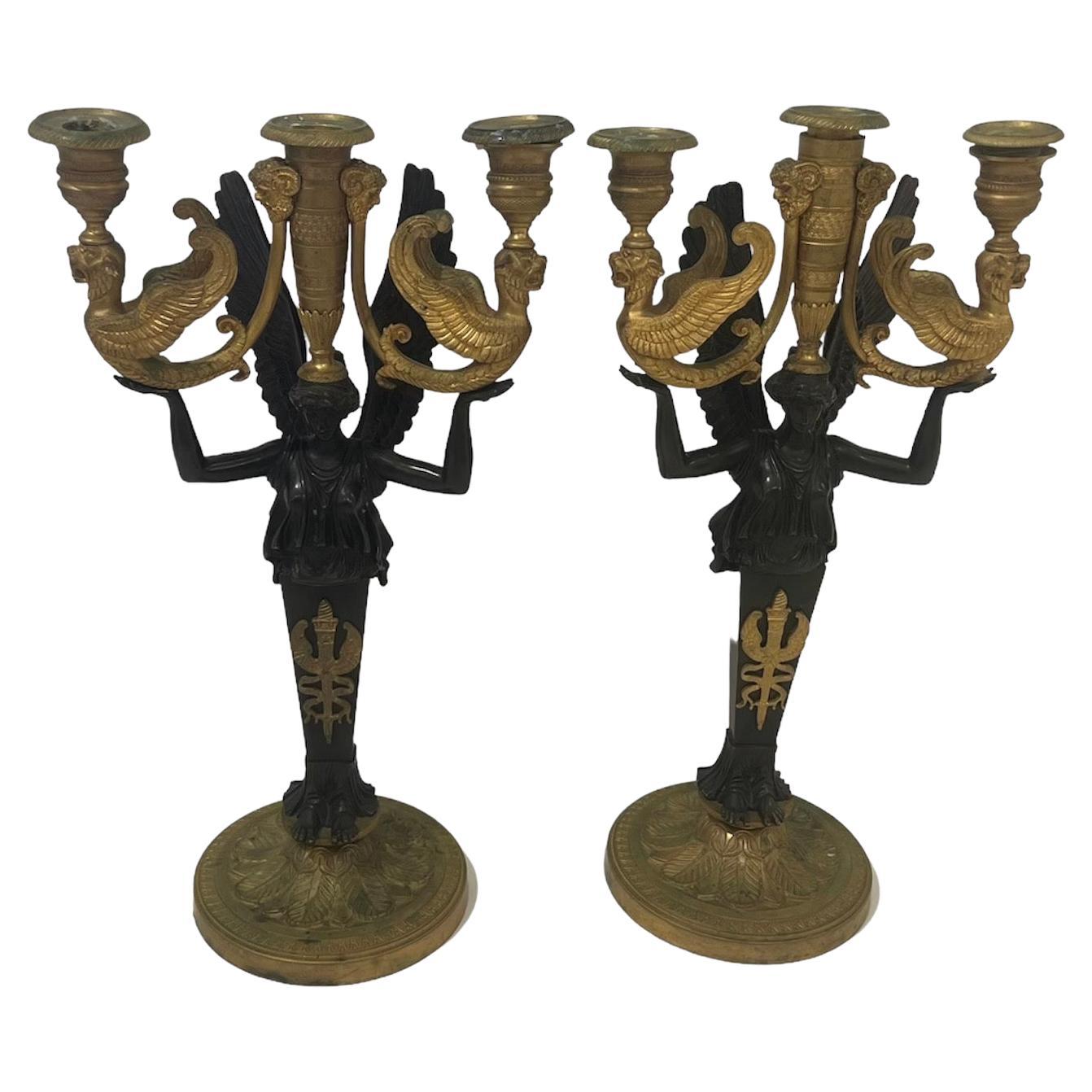 Pair of Empire Style Bronze Candelabra